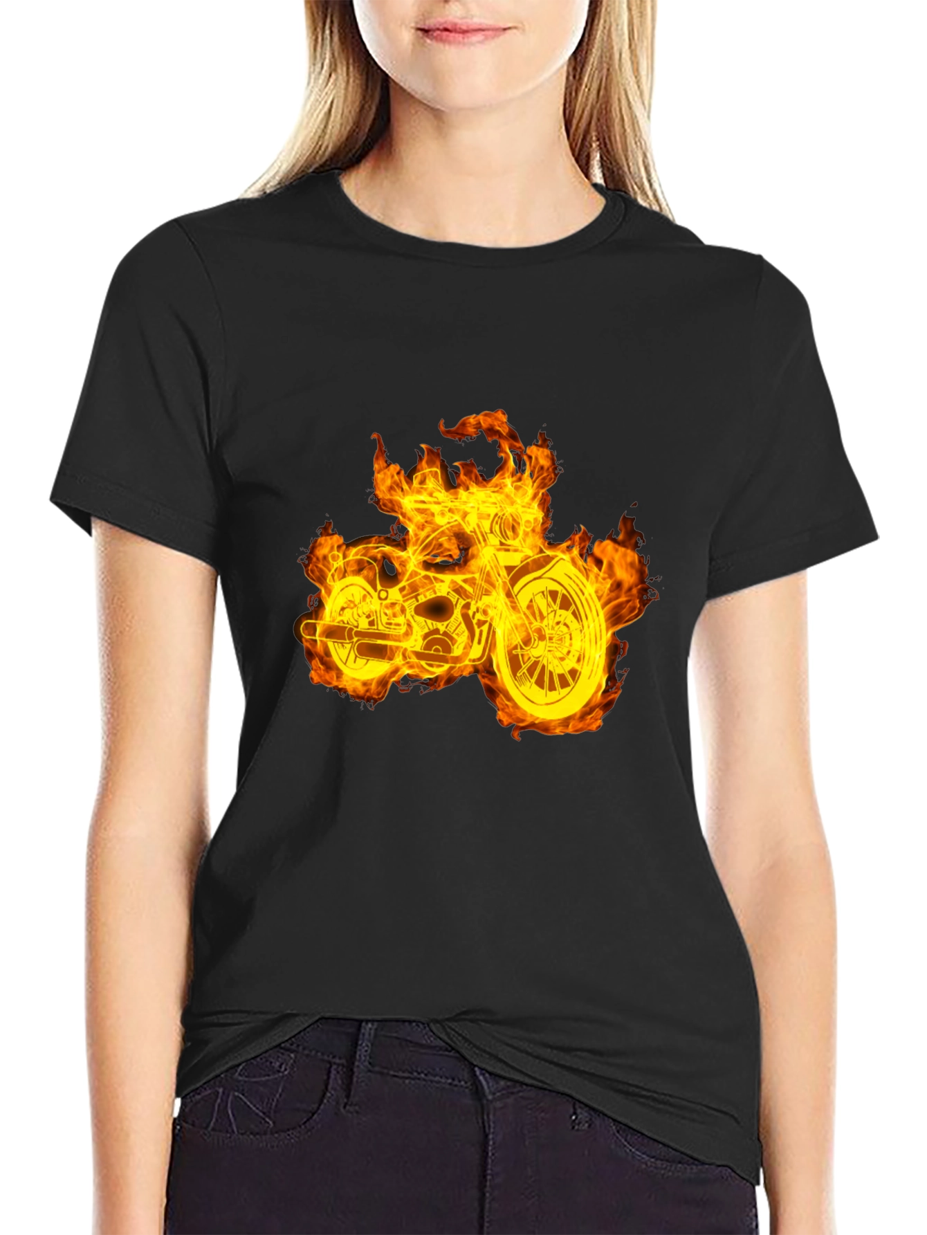 Flaming Motorcycle Graphic Tee - Black