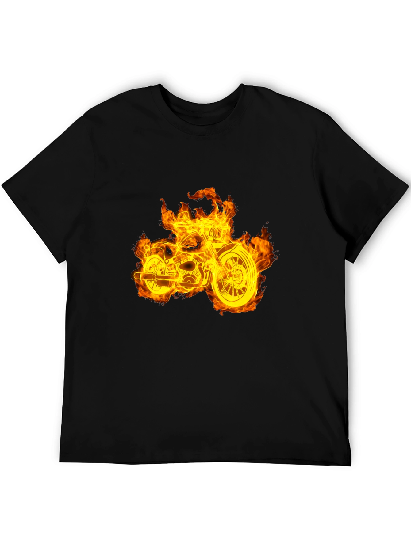 Flaming Motorcycle Graphic Tee - Black