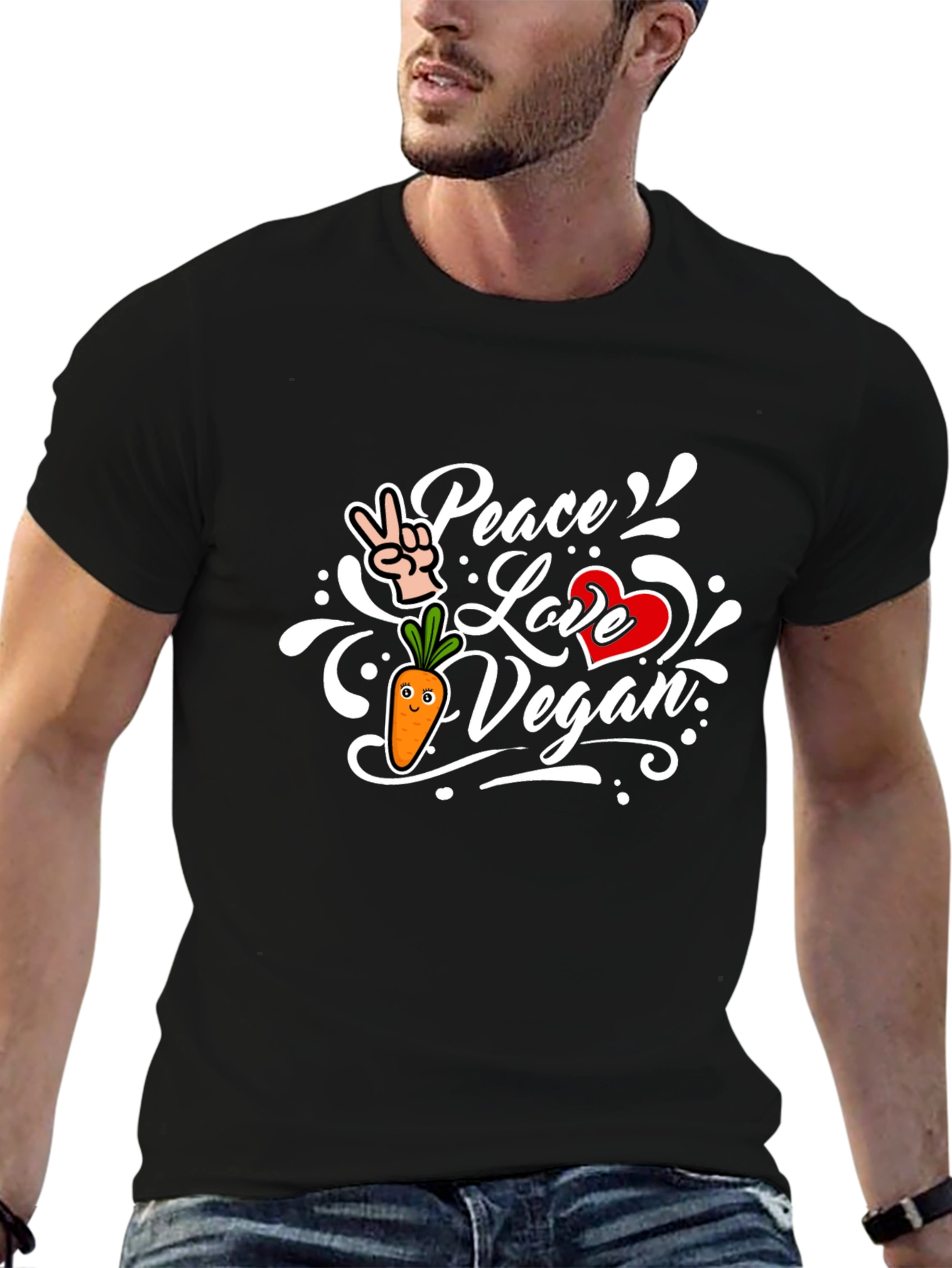 Peace Love Vegan Black T-Shirt