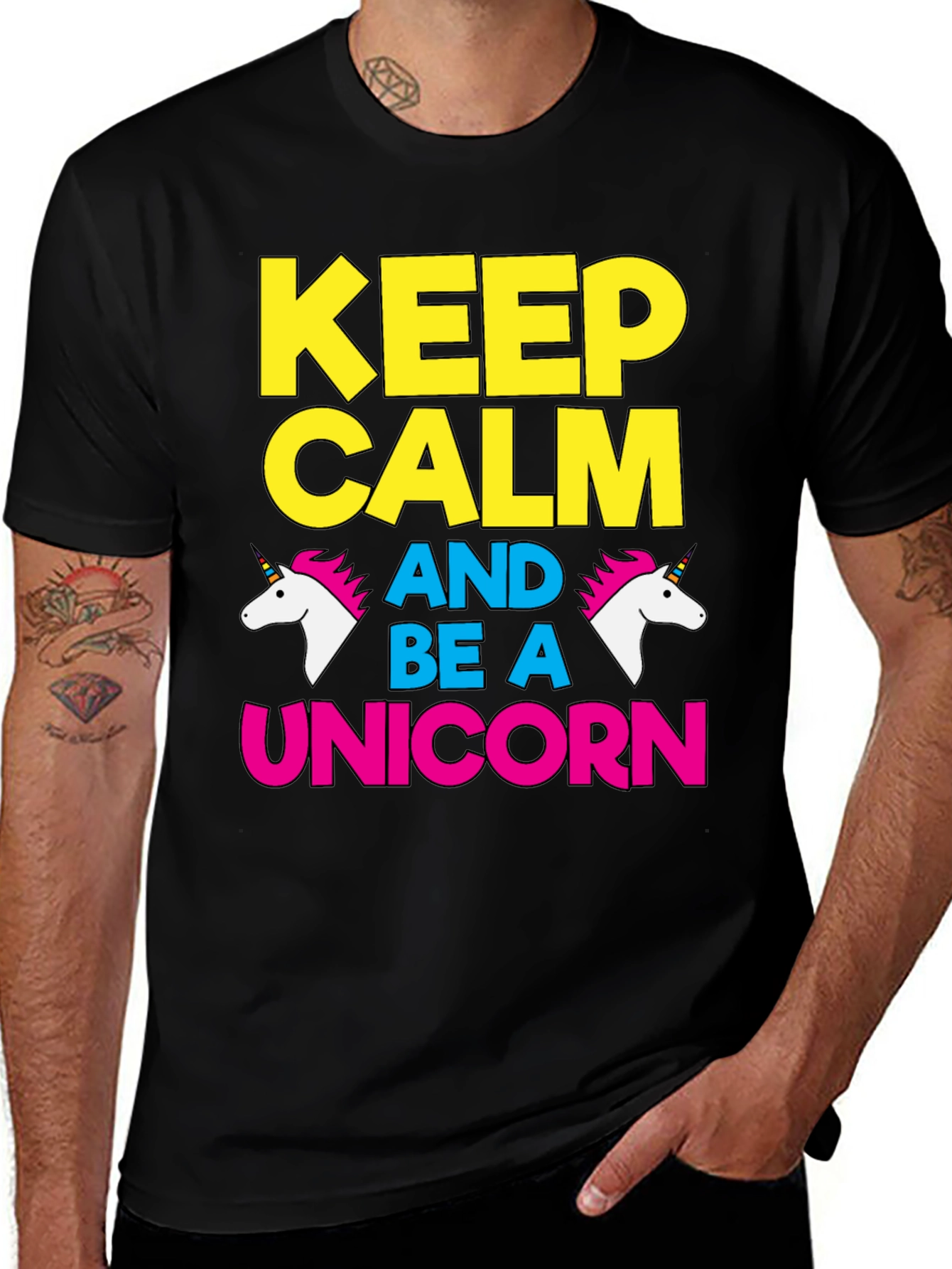 Keep Calm Be A Unicorn Graphic Tee - Black Cotton T-Shirt
