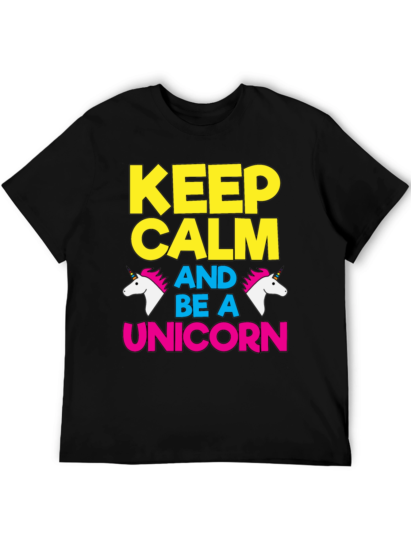 Keep Calm Be A Unicorn Graphic Tee - Black Cotton T-Shirt