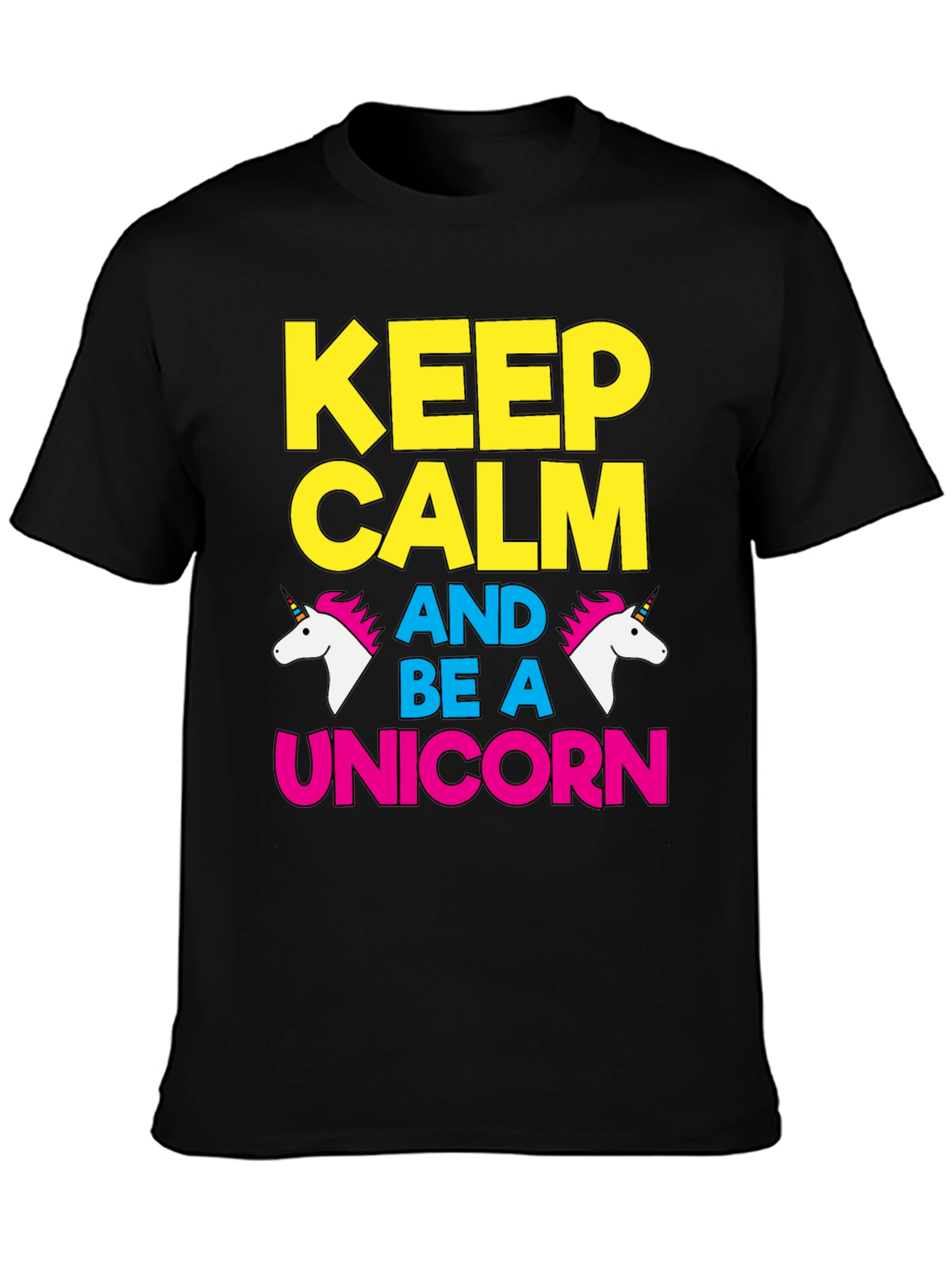 Keep Calm Be A Unicorn Graphic Tee - Black Cotton T-Shirt