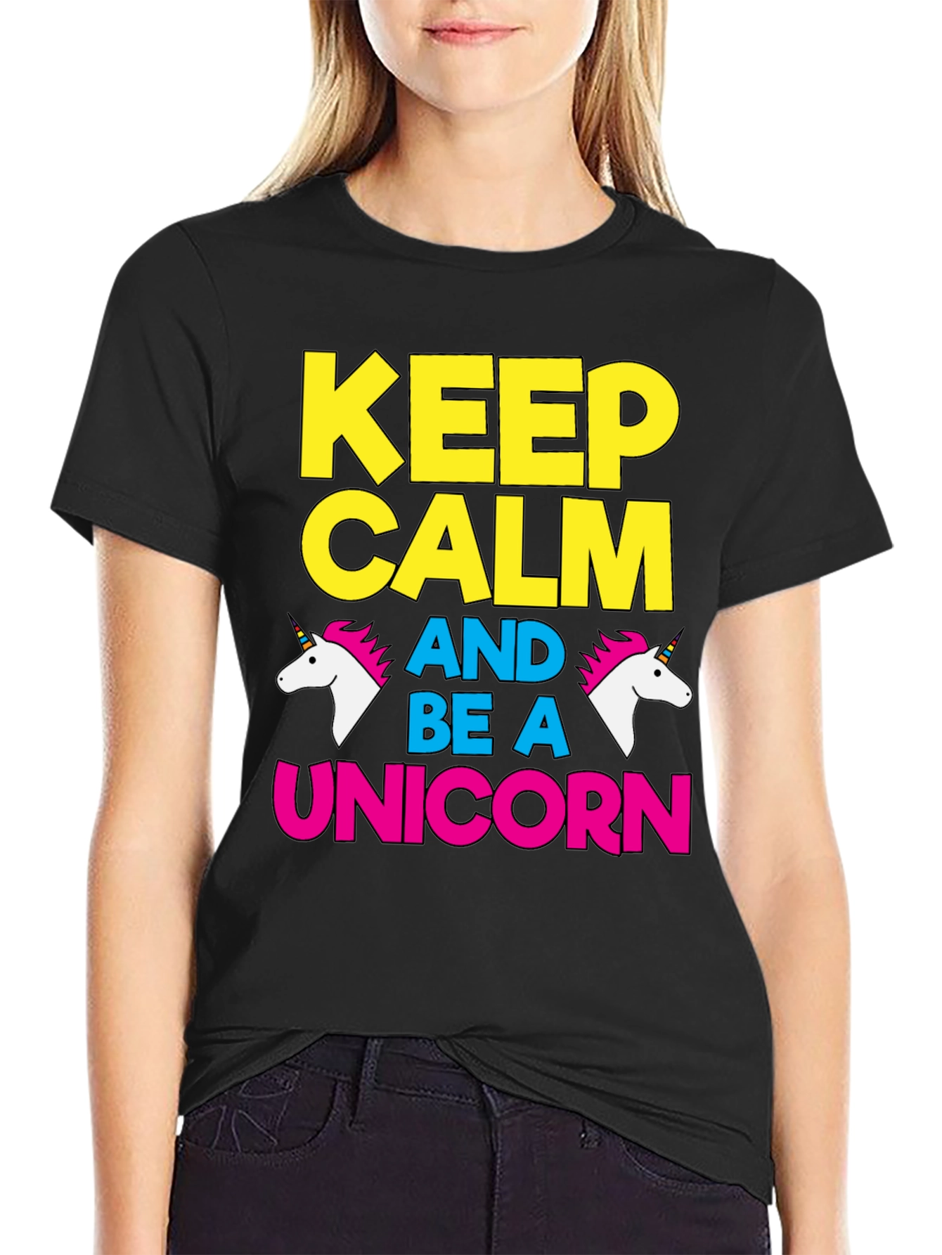 Keep Calm Be A Unicorn Graphic Tee - Black Cotton T-Shirt