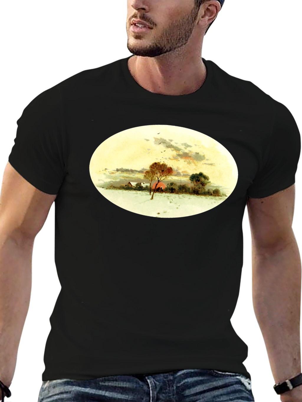 Winter Landscape Graphic Black T-Shirt