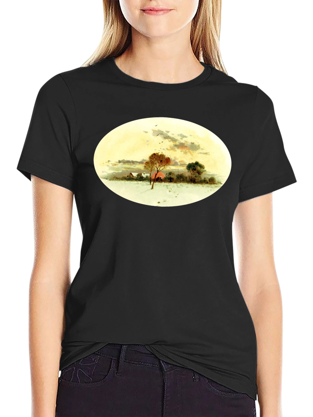 Winter Landscape Graphic Black T-Shirt