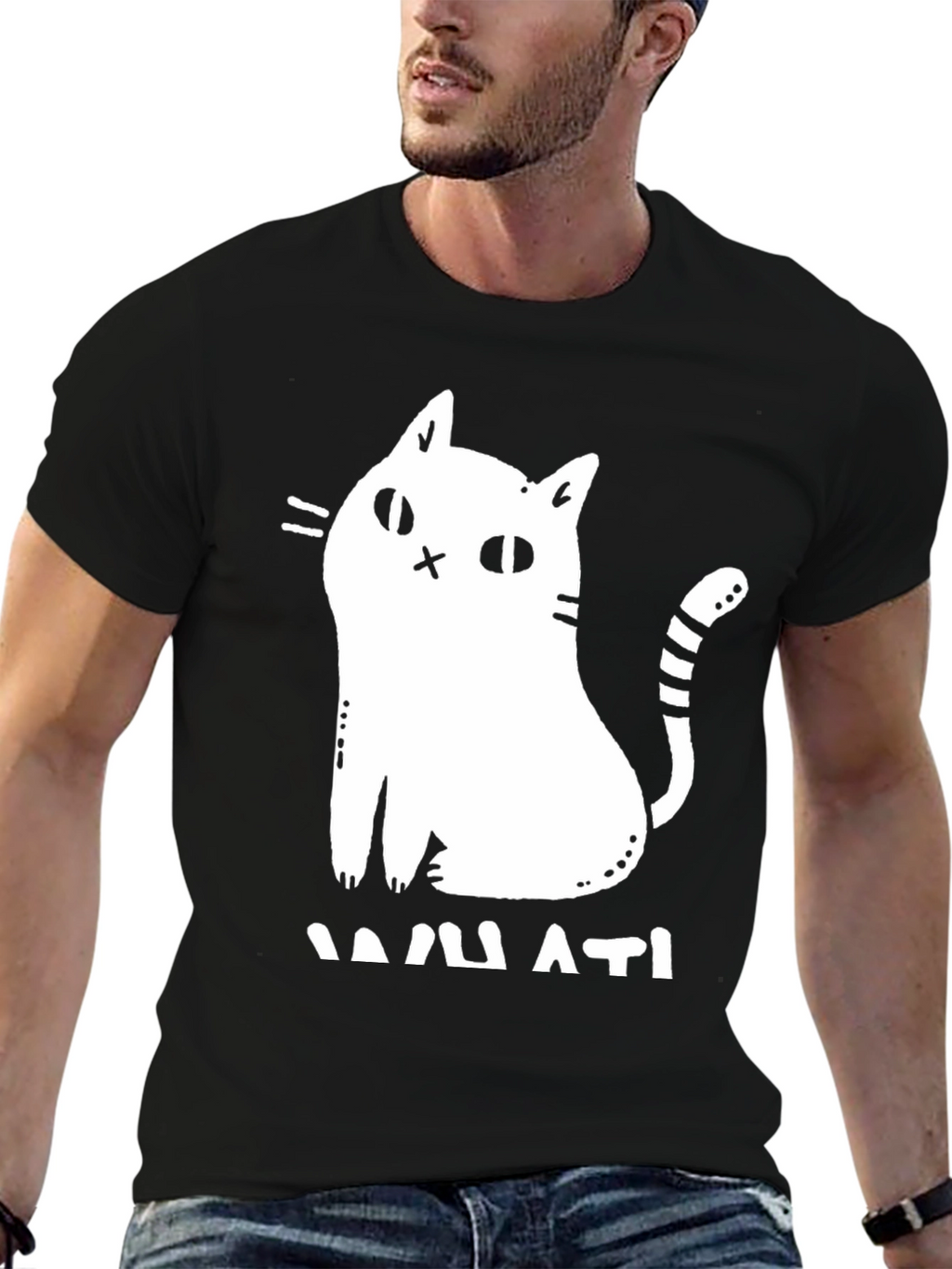 Humorous Cat Graphic T-Shirt - Black