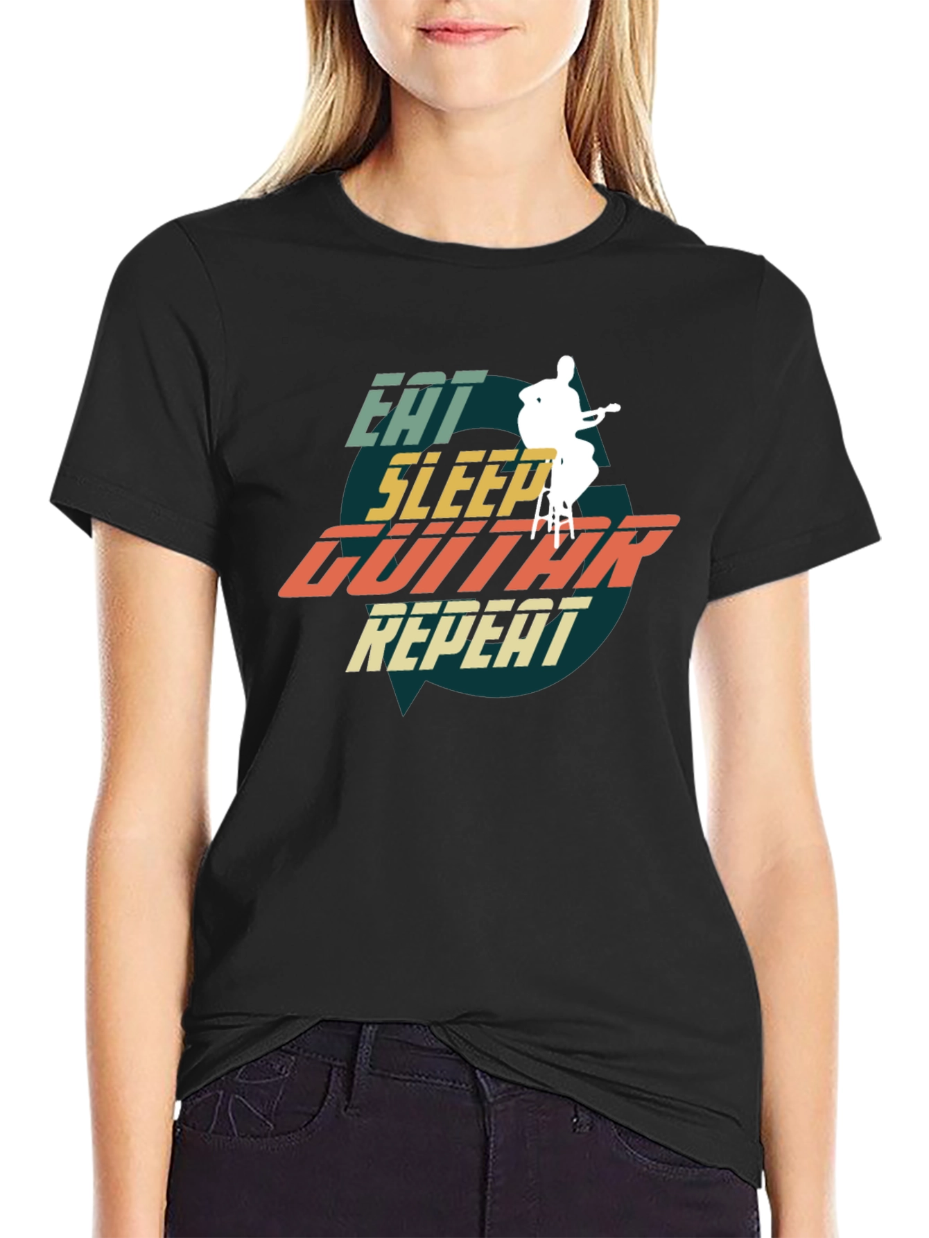 Eat Sleep Guitar Repeat Graphic Tee - Musician T-Shirt