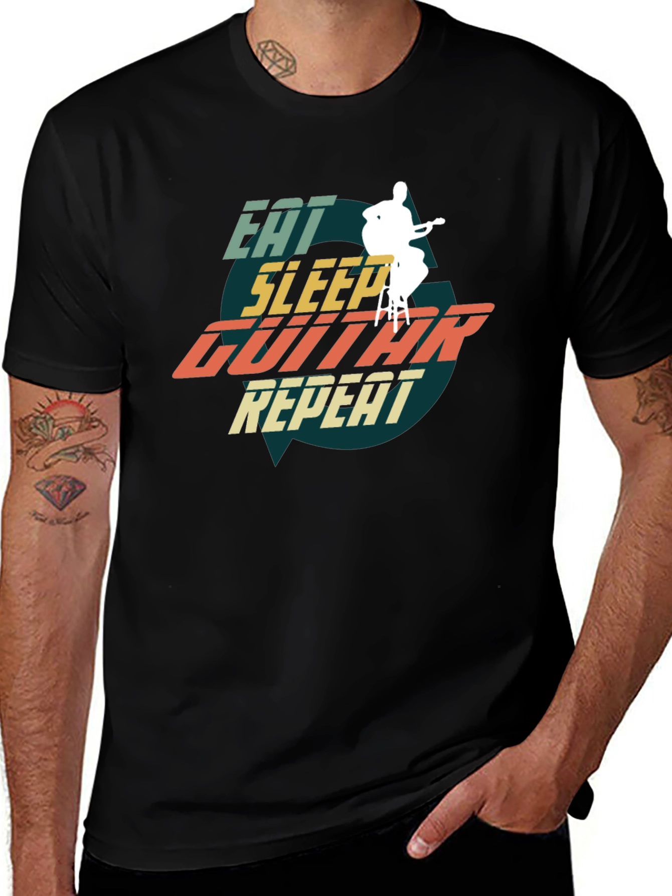 Eat Sleep Guitar Repeat Graphic Tee - Musician T-Shirt