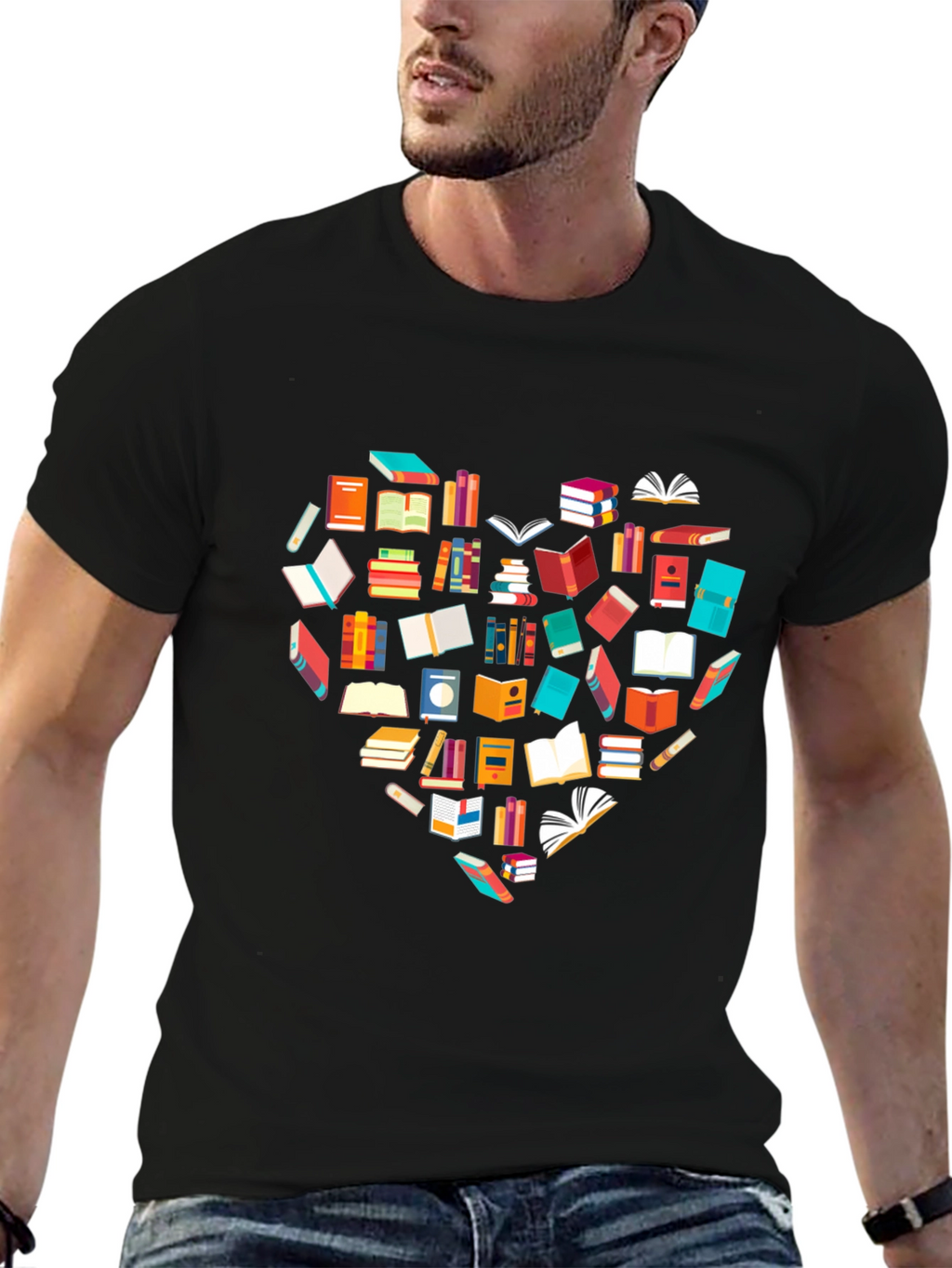 Book Lover Heart Graphic Tee - Black T-Shirt