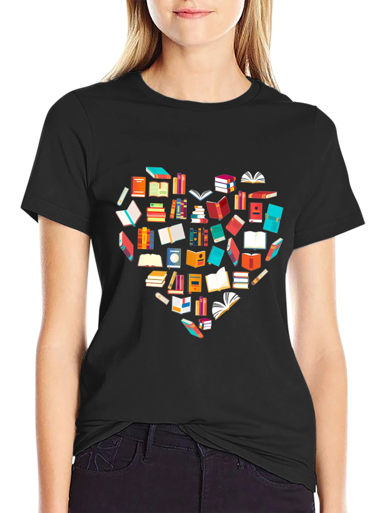 Book Lover Heart Graphic Tee - Black T-Shirt