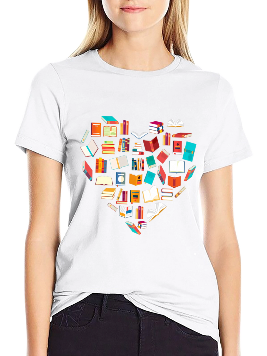 Book Lover Heart Graphic Tee - Black T-Shirt