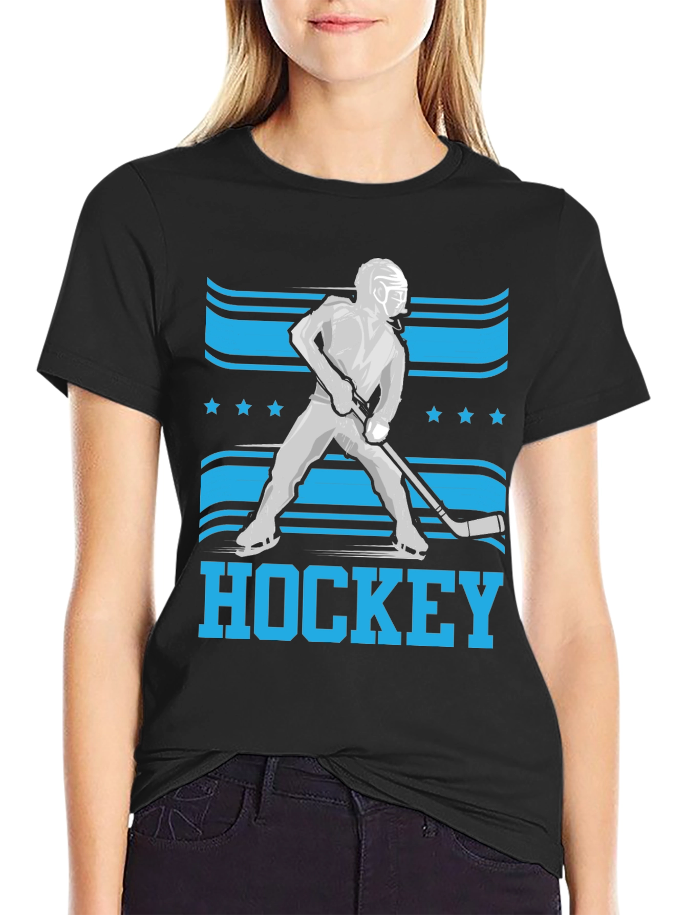 Hockey Player Graphic T-Shirt - Black
