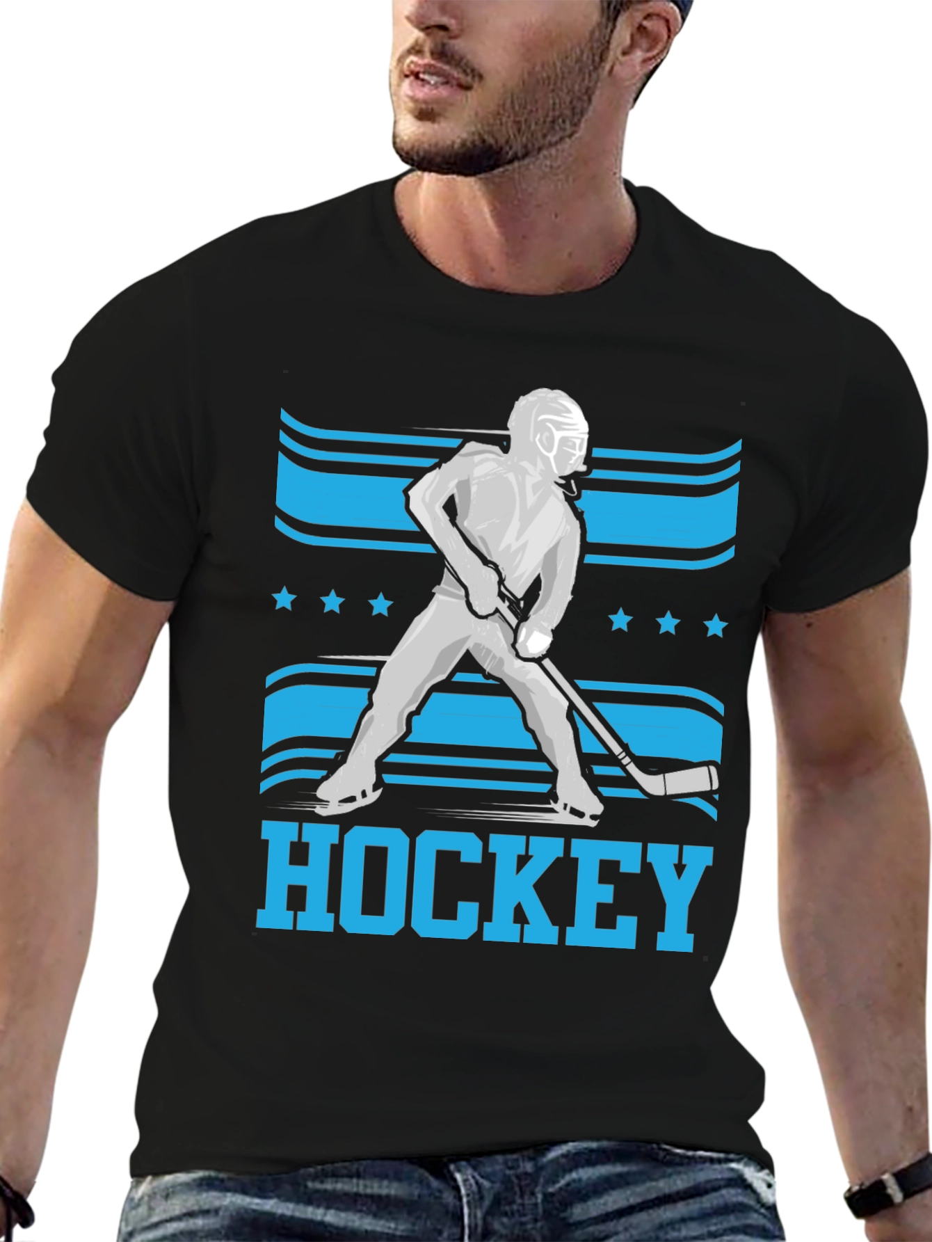 Hockey Player Graphic T-Shirt - Black