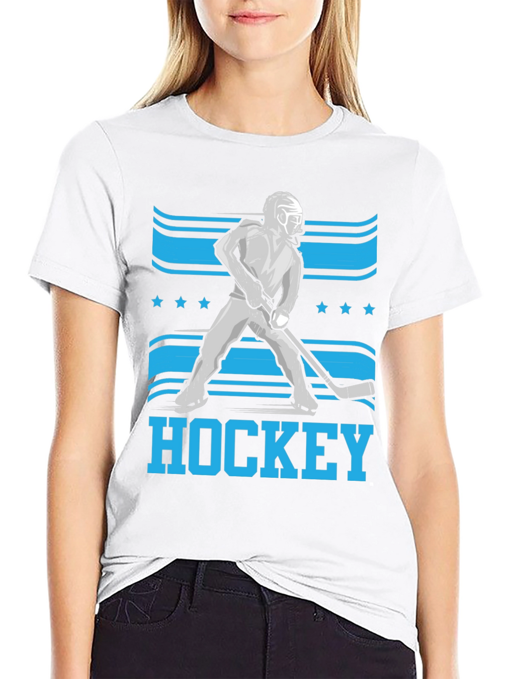Hockey Player Graphic T-Shirt - Black
