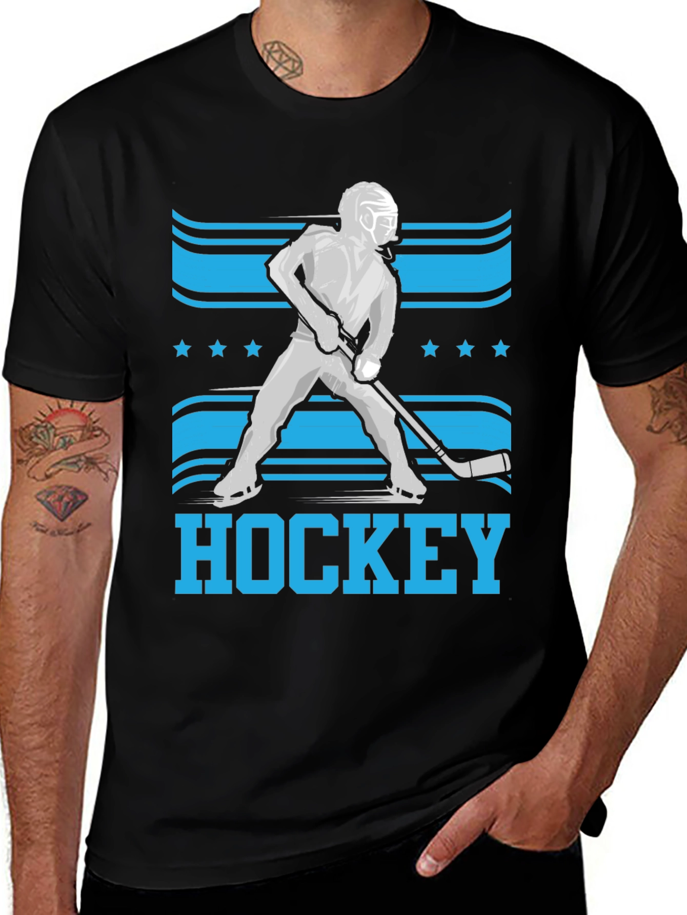 Hockey Player Graphic T-Shirt - Black