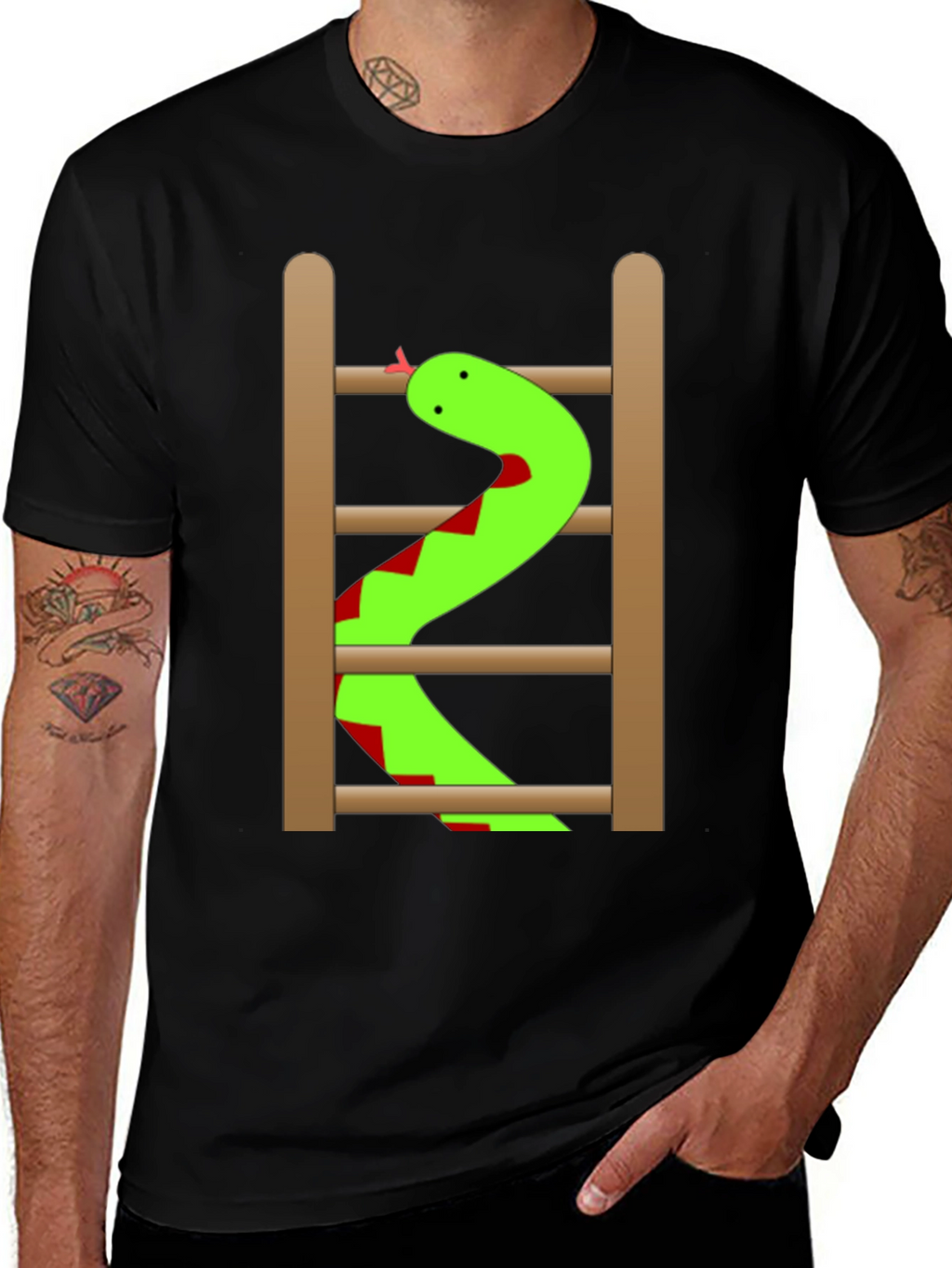 Snake Ladder Funny Graphic Tee - Black
