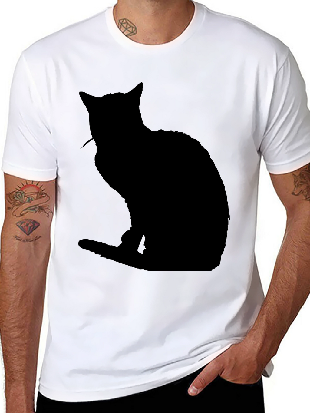 Black Cat Silhouette T-Shirt - Mens Casual Tee