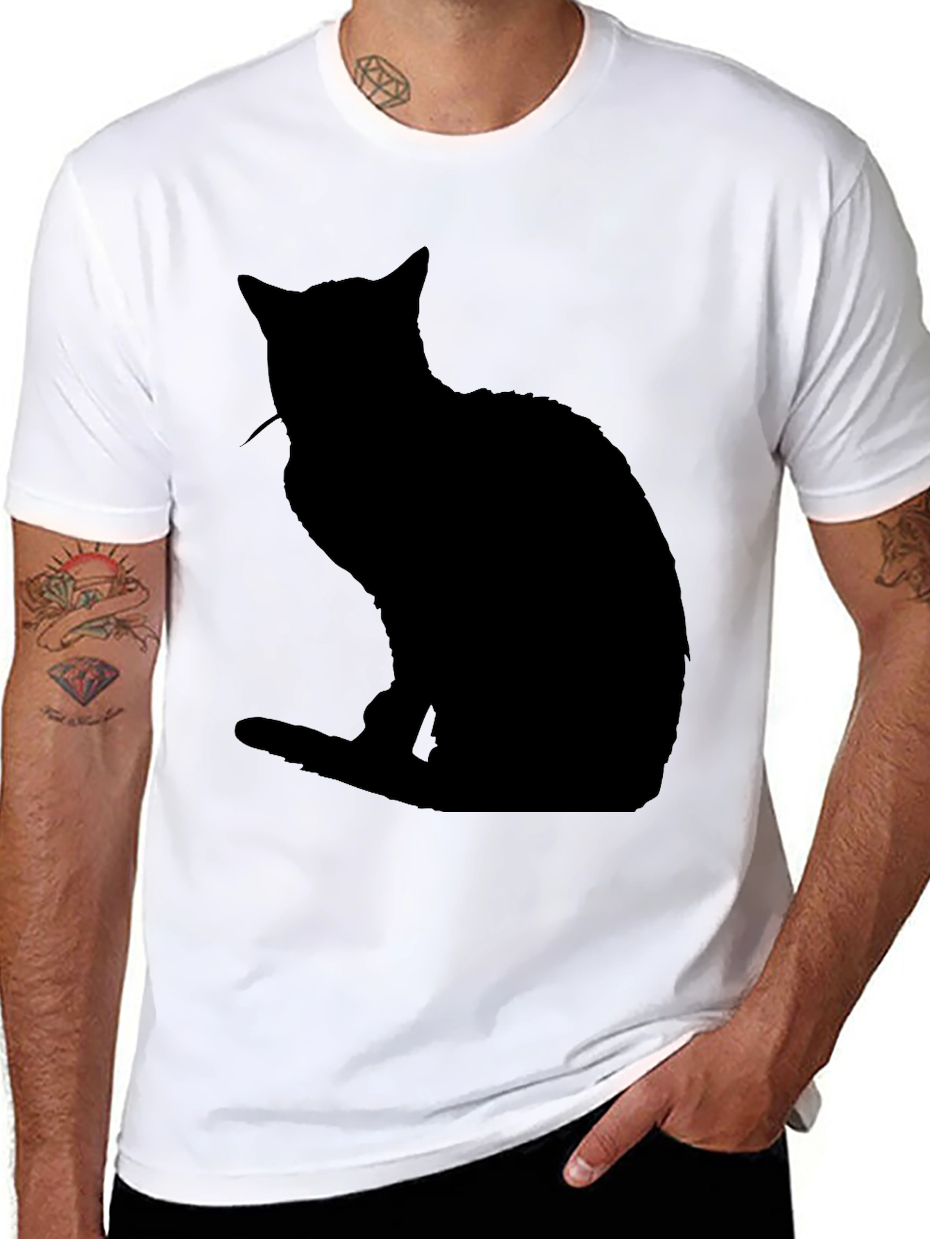 Black Cat Silhouette T-Shirt - Mens Casual Tee