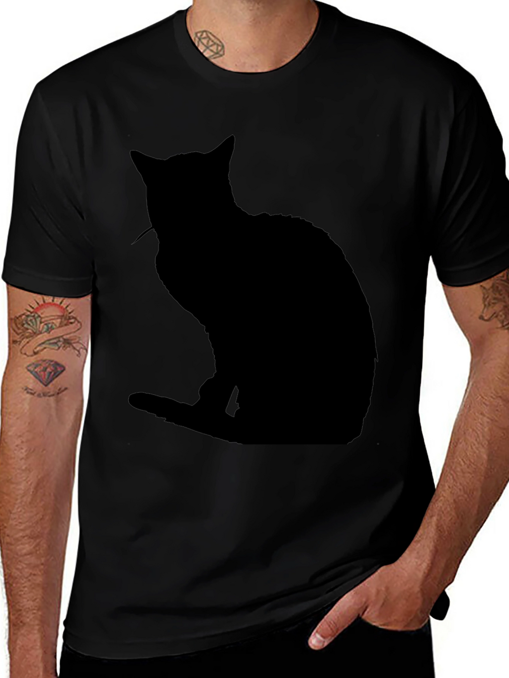 Black Cat Silhouette T-Shirt - Mens Casual Tee