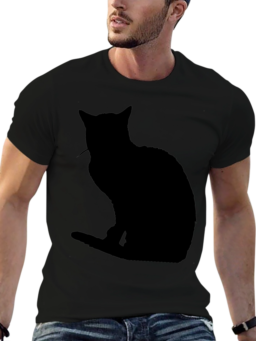 Black Cat Silhouette T-Shirt - Mens Casual Tee