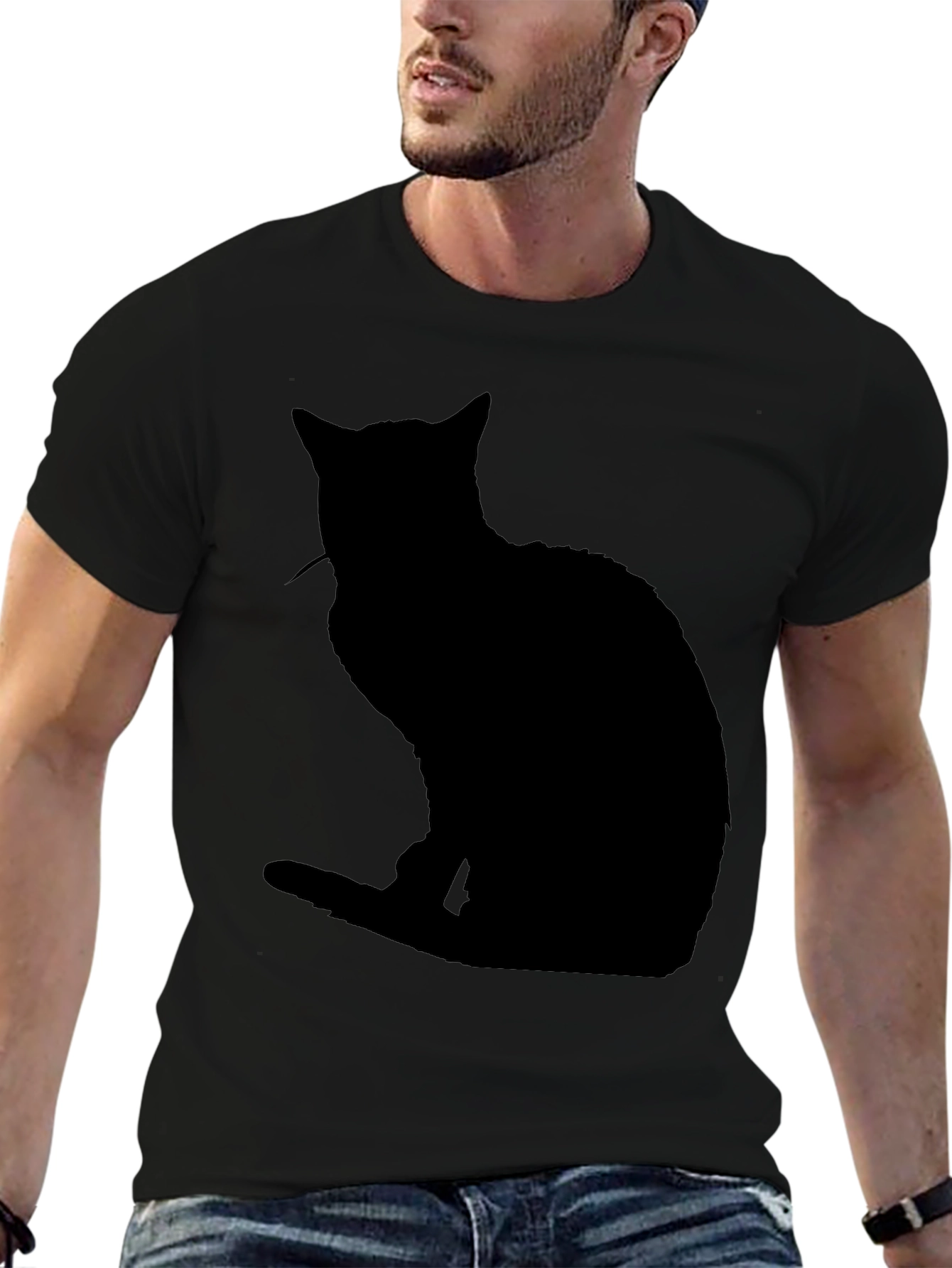Black Cat Silhouette T-Shirt - Mens Casual Tee
