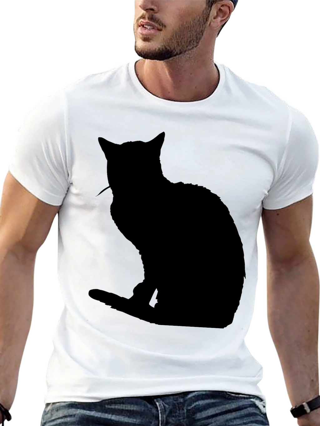 Black Cat Silhouette T-Shirt - Mens Casual Tee