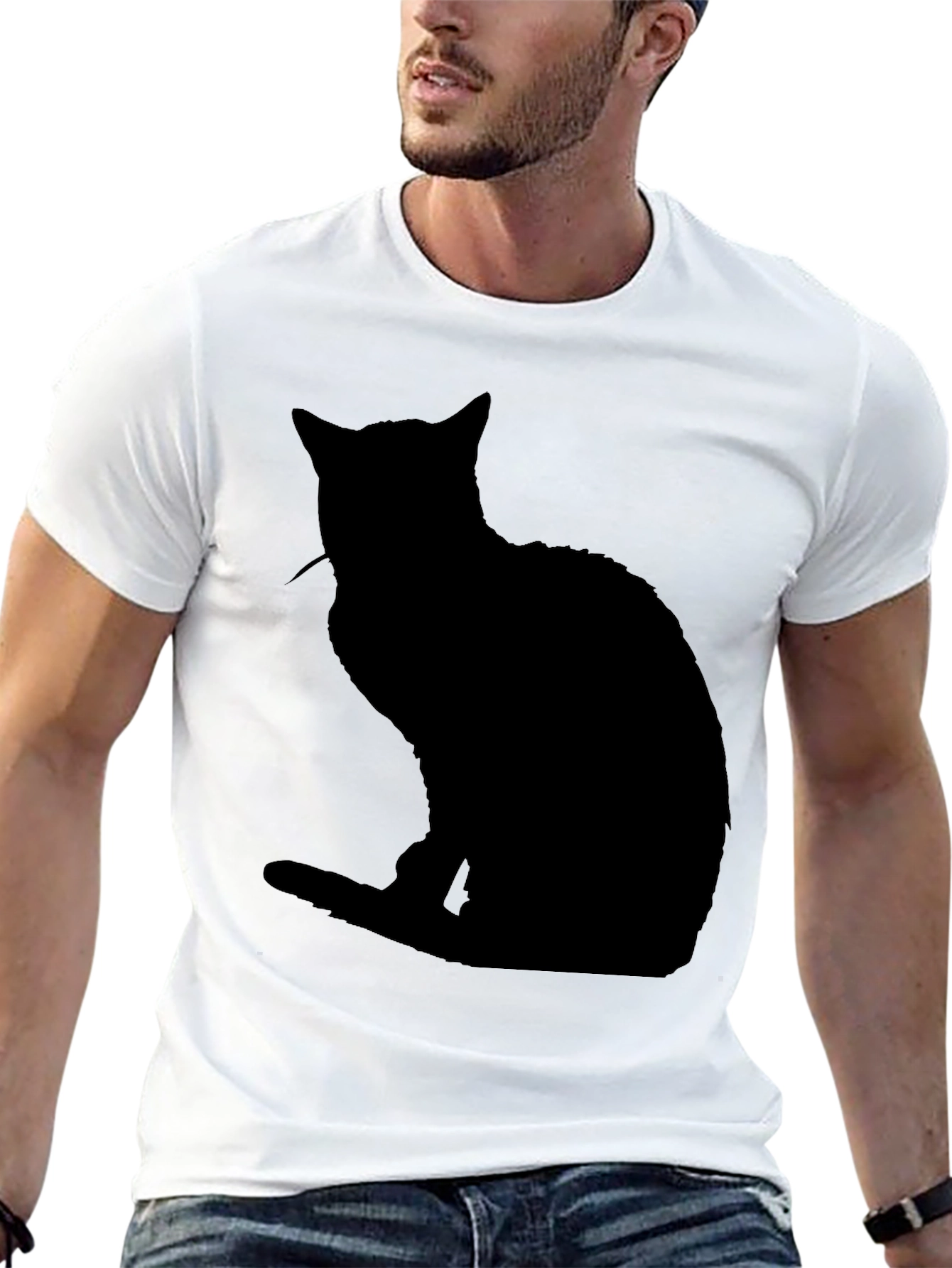 Black Cat Silhouette T-Shirt - Mens Casual Tee