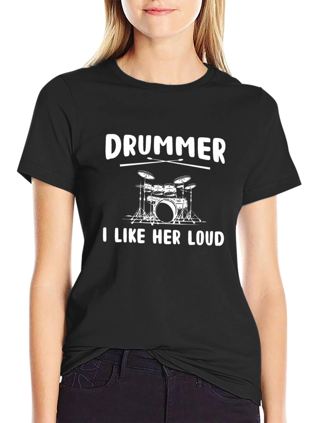 Drummer I Like Her Loud Black Tee