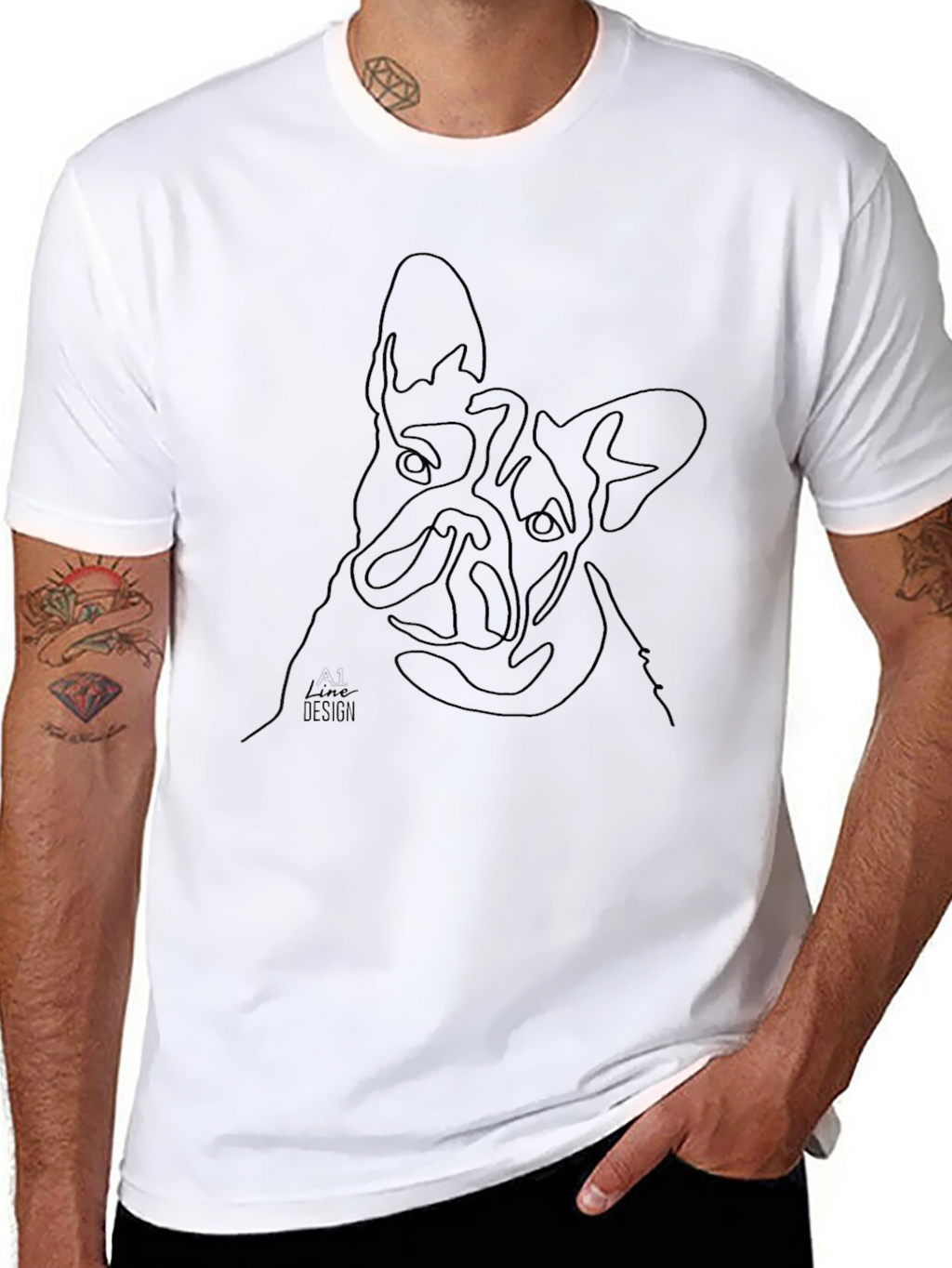 Line Art French Bulldog T-Shirt - Black