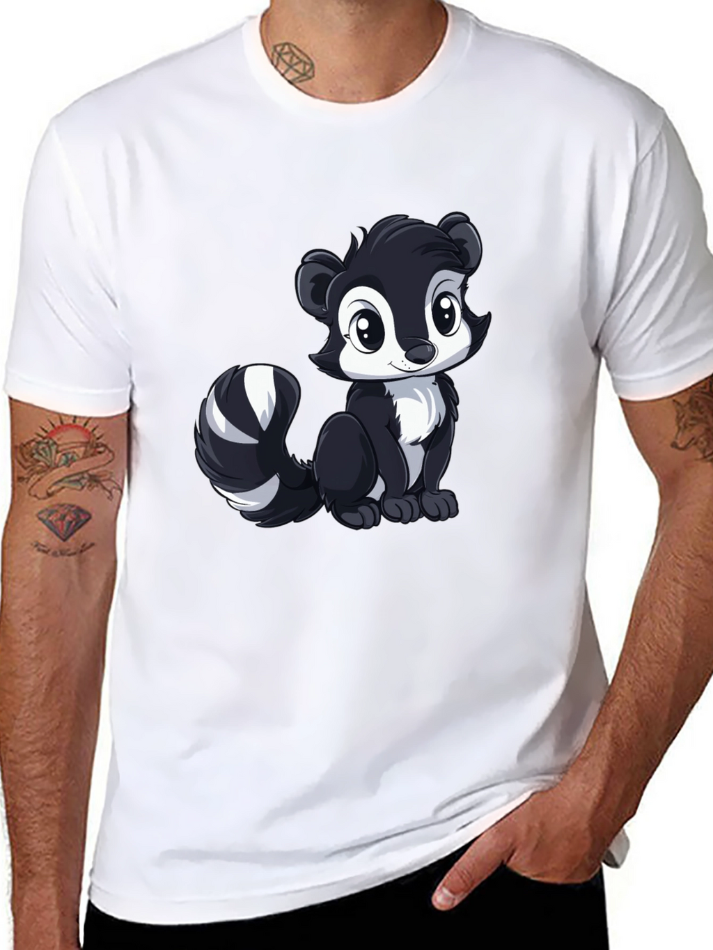 Cute Skunk Graphic Tee - Black Cotton Shirt