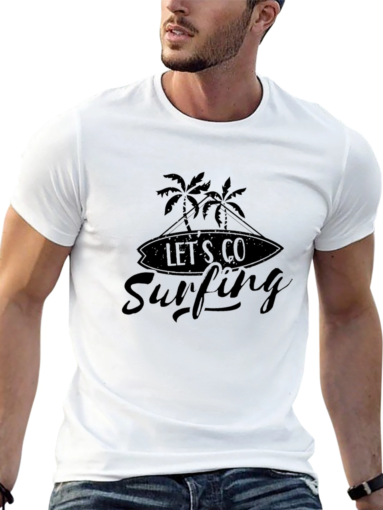 Lets Go Surfing Black Graphic Tee