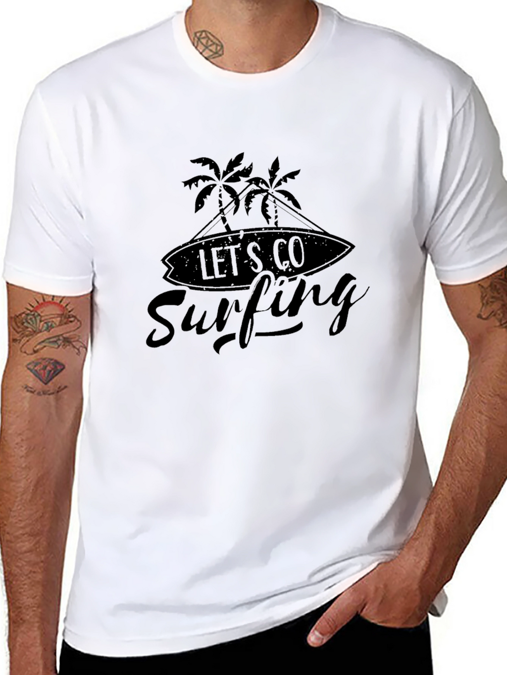 Lets Go Surfing Black Graphic Tee