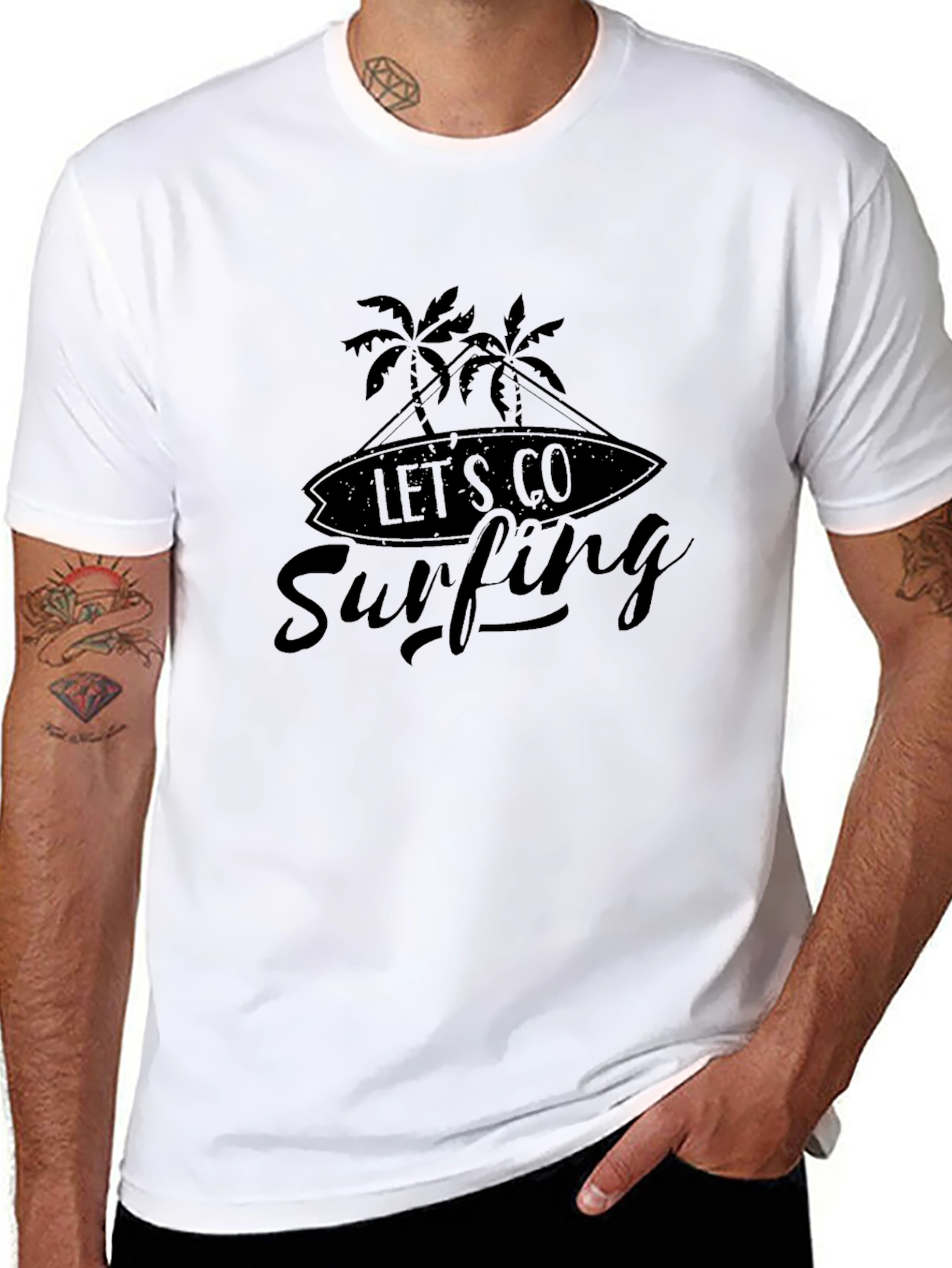 Lets Go Surfing Black Graphic Tee