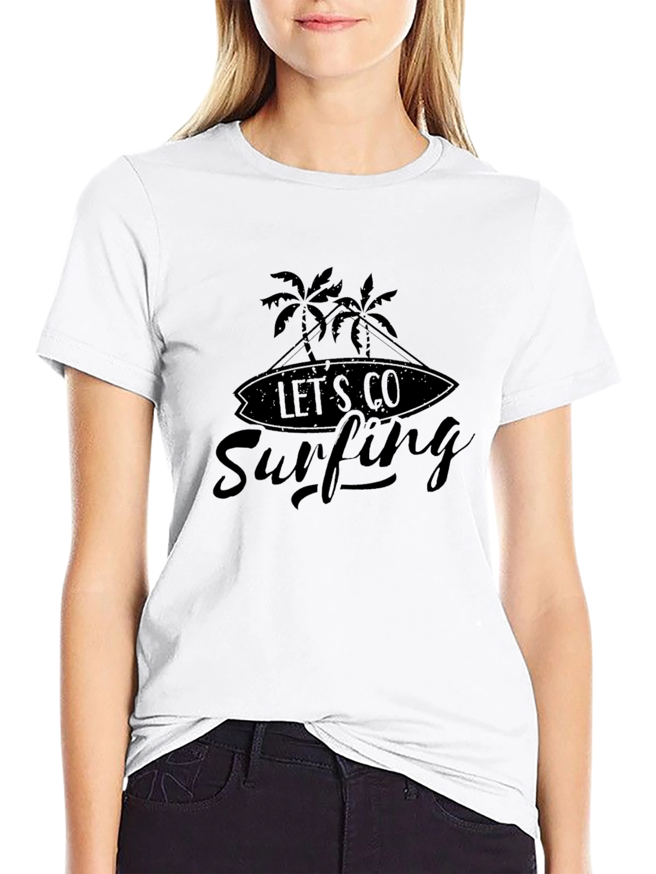 Lets Go Surfing Black Graphic Tee