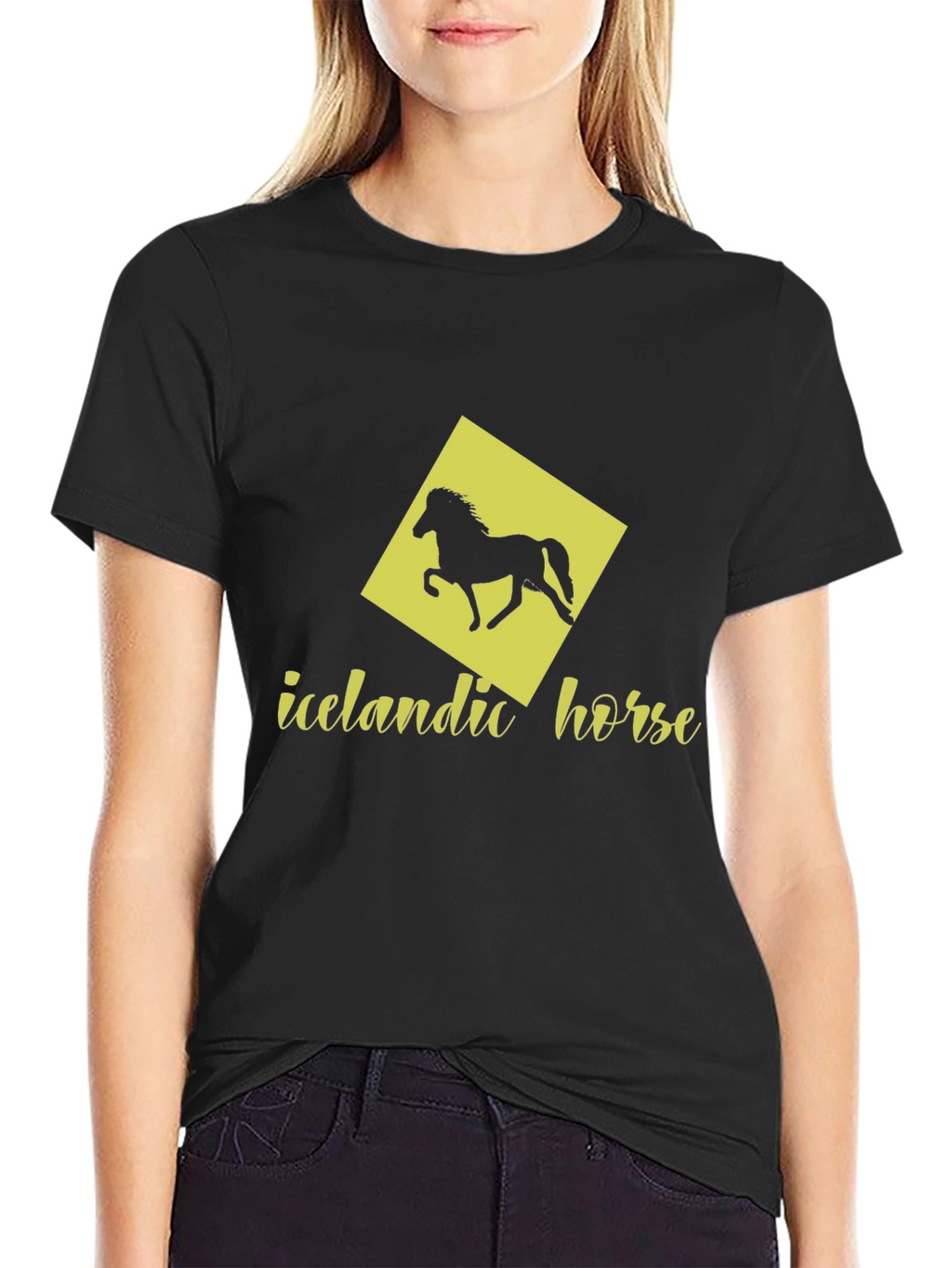Icelandic Horse Graphic Tee - Black Cotton T-Shirt