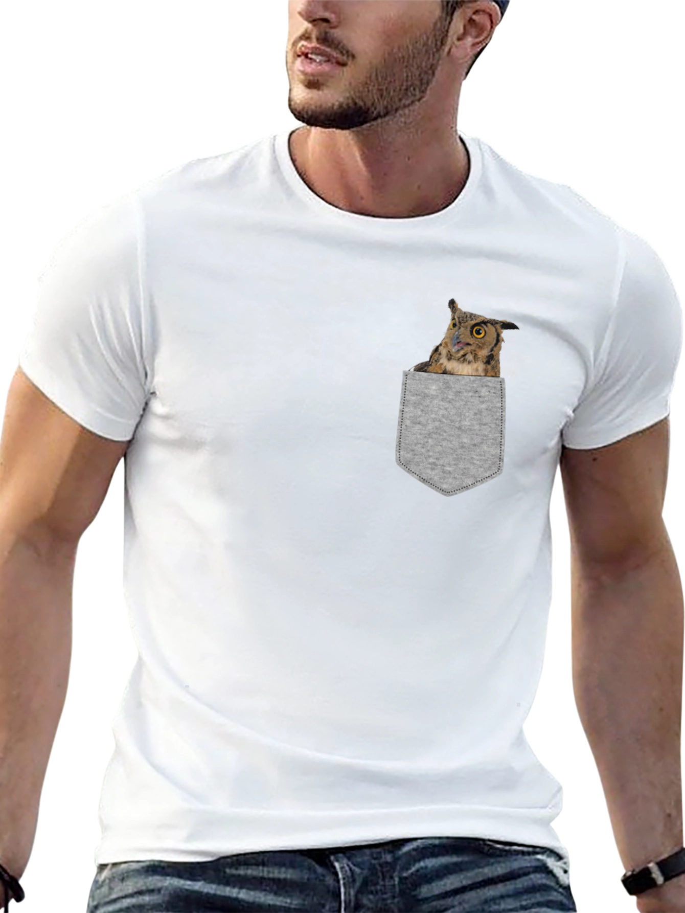 Owl in Pocket Graphic Tee - Soft Cotton Blend