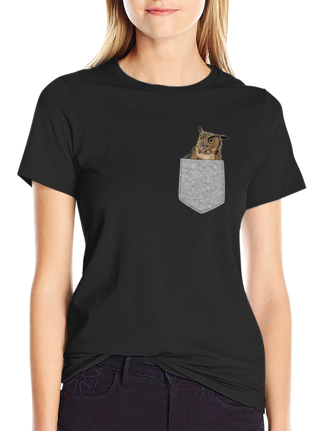 Owl in Pocket Graphic Tee - Soft Cotton Blend