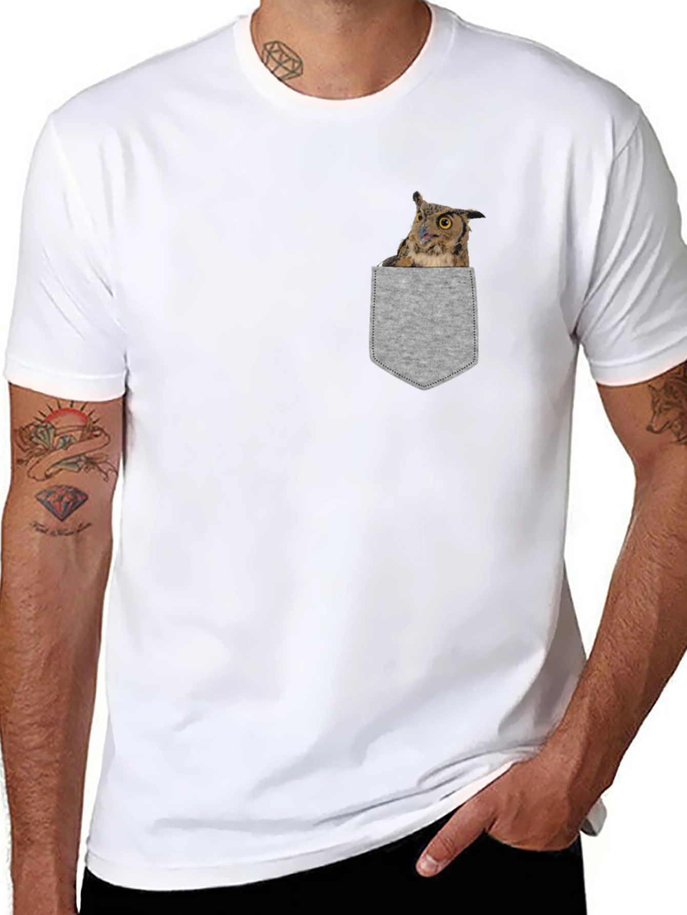 Owl in Pocket Graphic Tee - Soft Cotton Blend