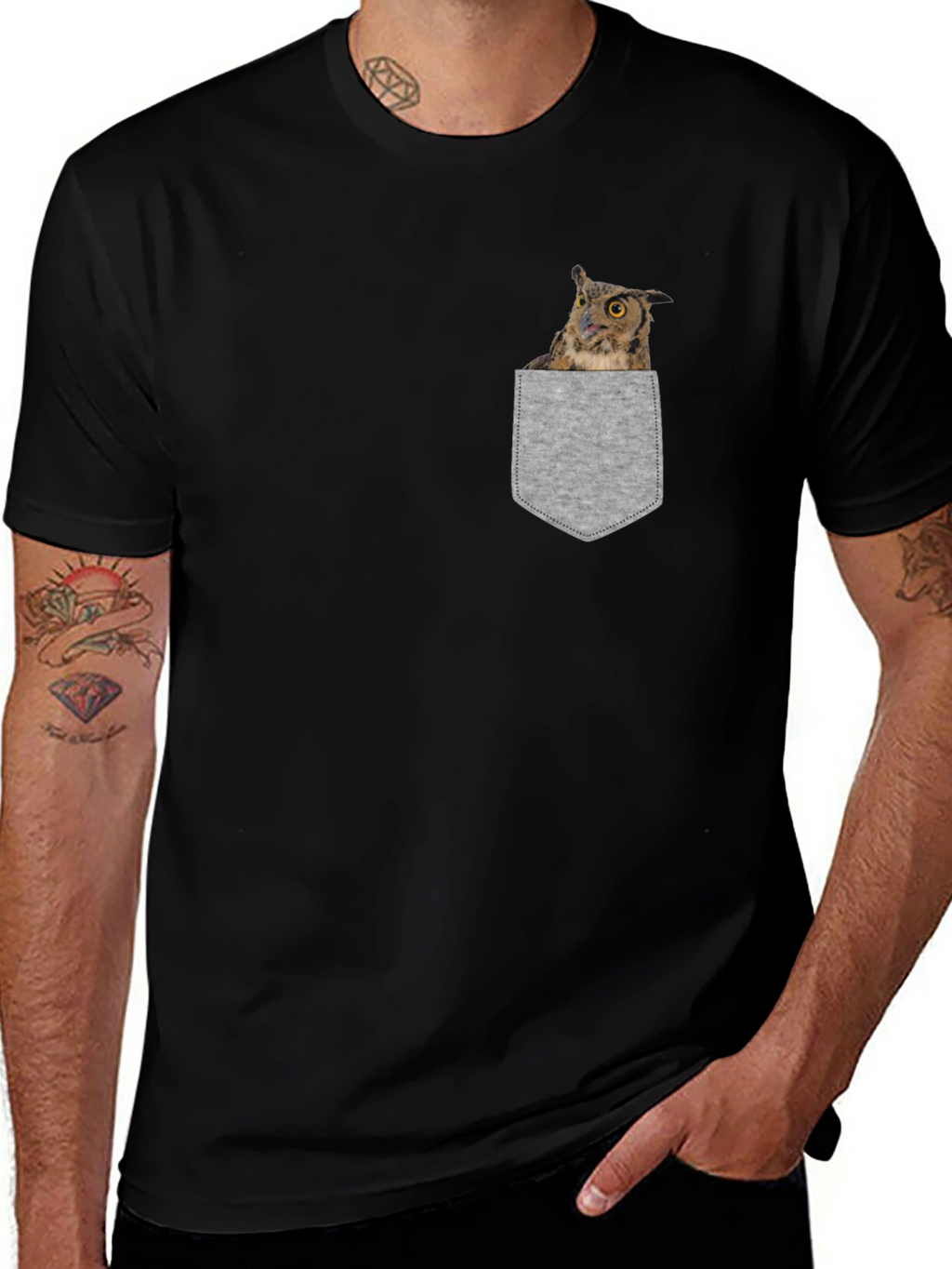 Owl in Pocket Graphic Tee - Soft Cotton Blend
