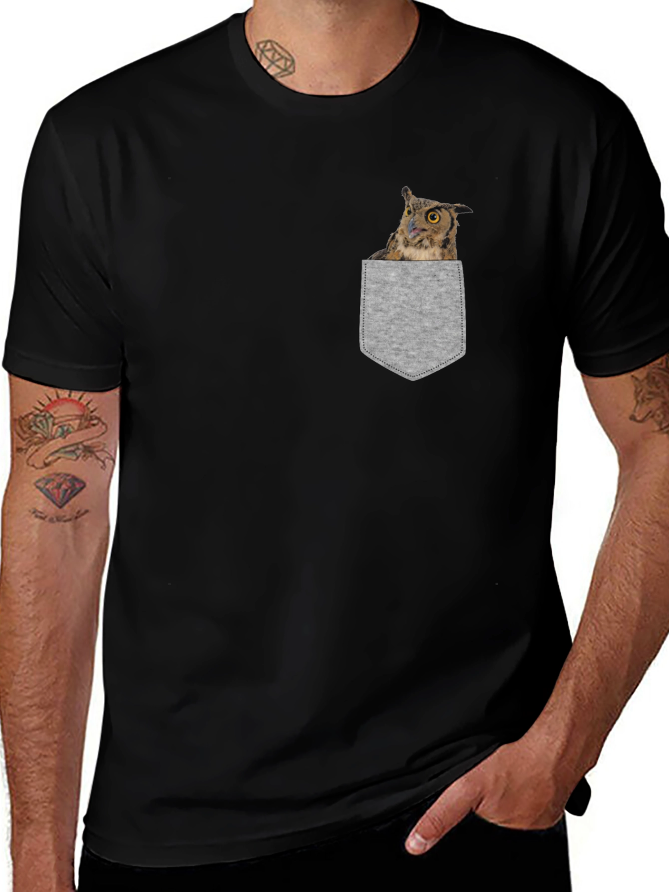 Owl in Pocket Graphic Tee - Soft Cotton Blend