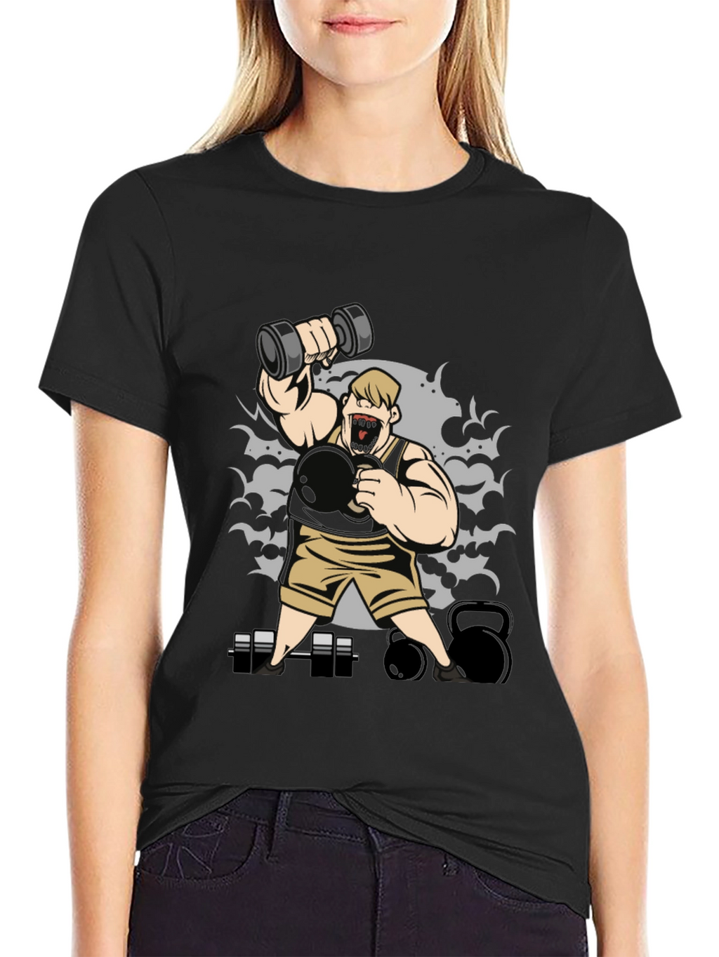 Weightlifting Cartoon Graphic T-Shirt