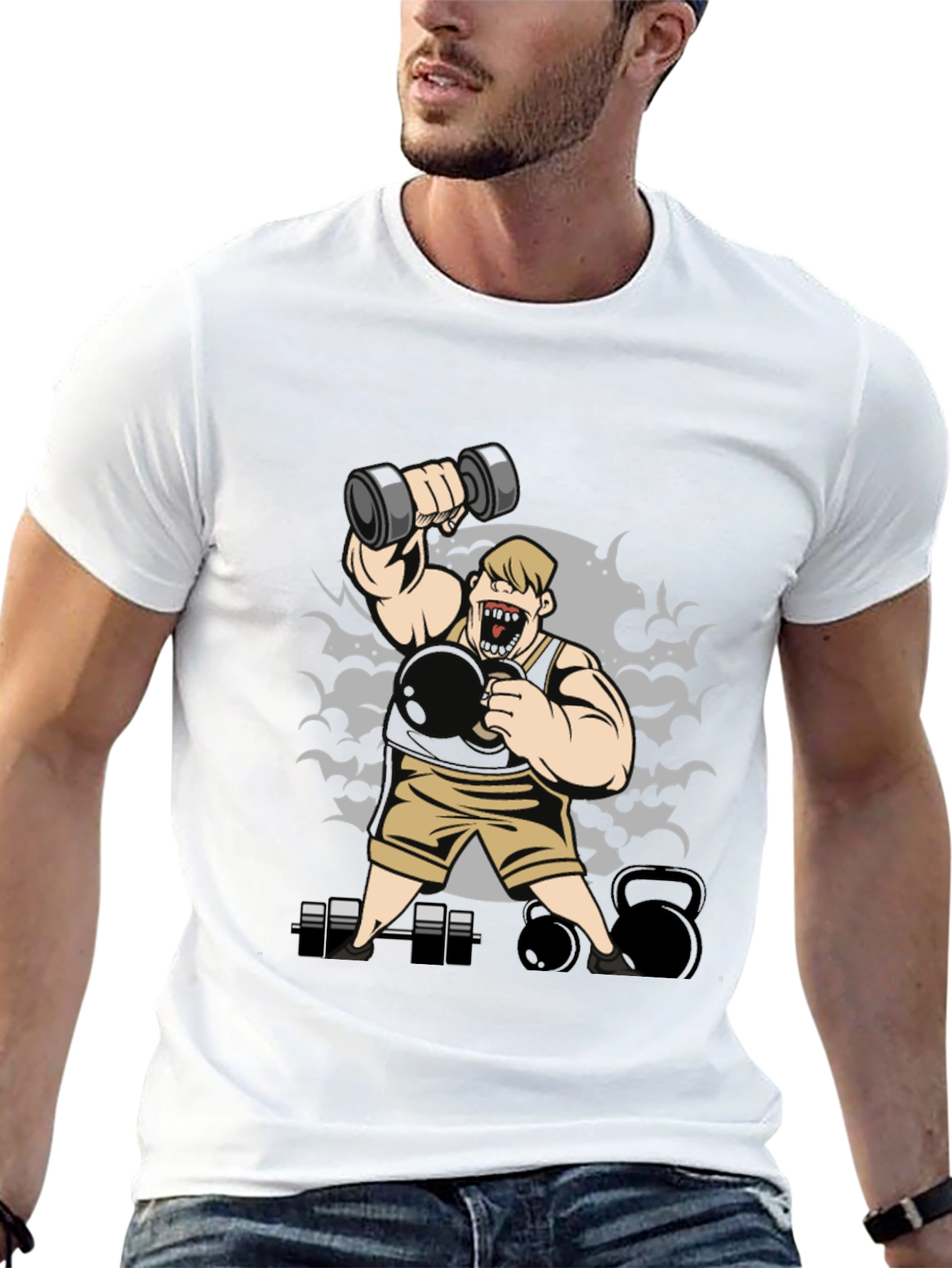 Weightlifting Cartoon Graphic T-Shirt