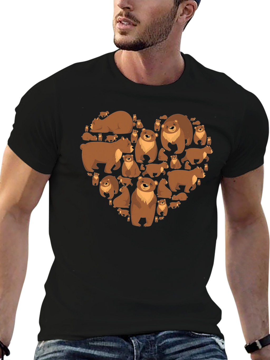 Bear Heart Graphic T-Shirt - Casual Black Tee