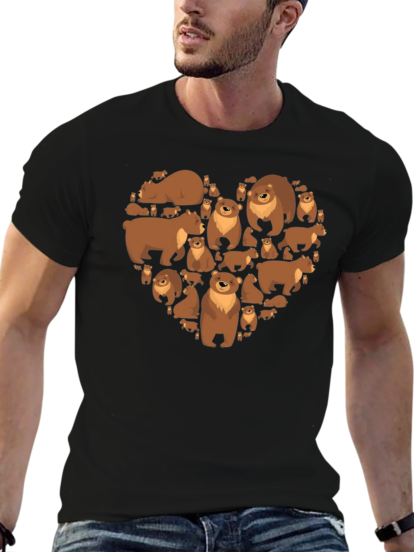 Bear Heart Graphic T-Shirt - Casual Black Tee