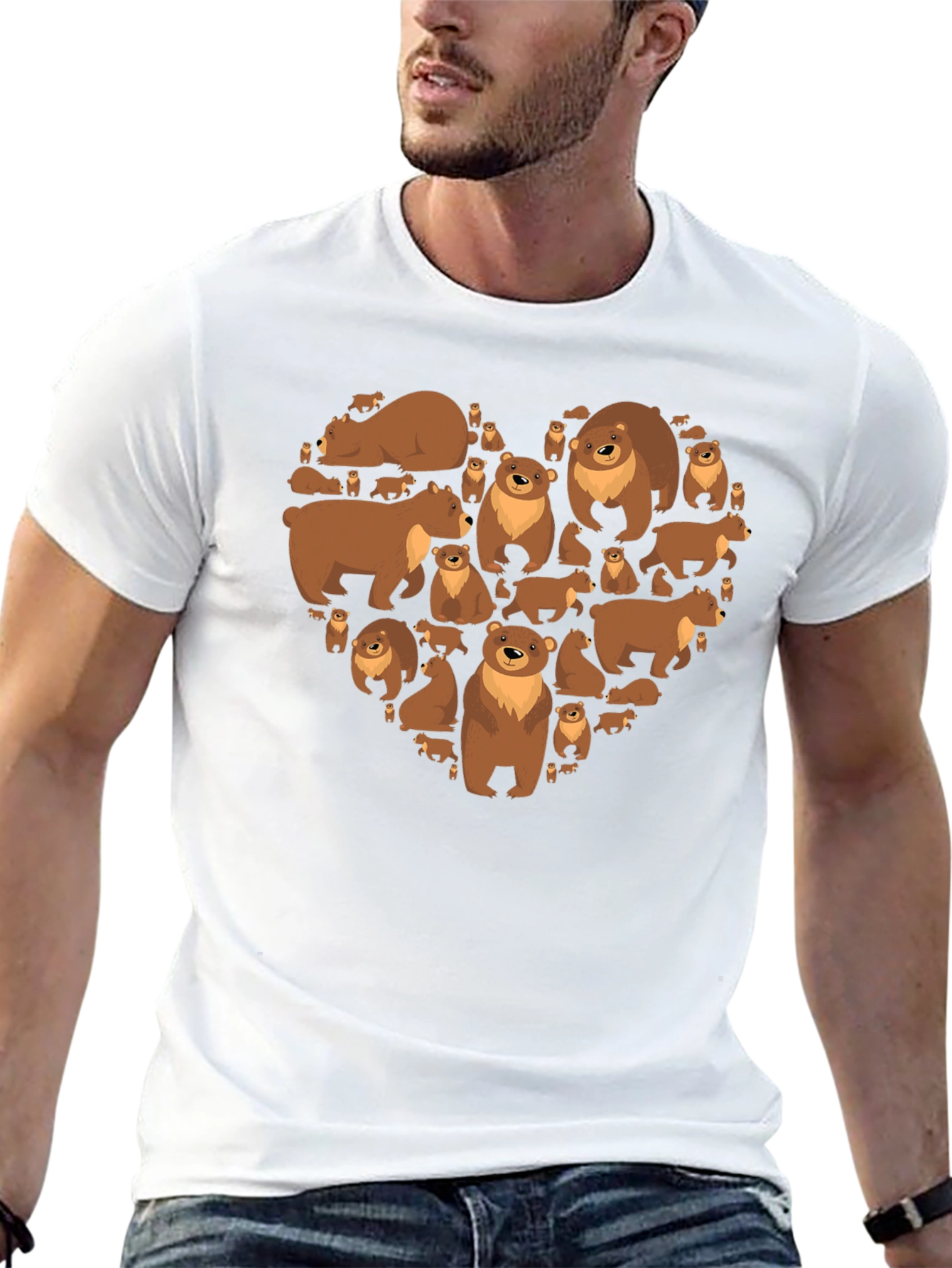 Bear Heart Graphic T-Shirt - Casual Black Tee
