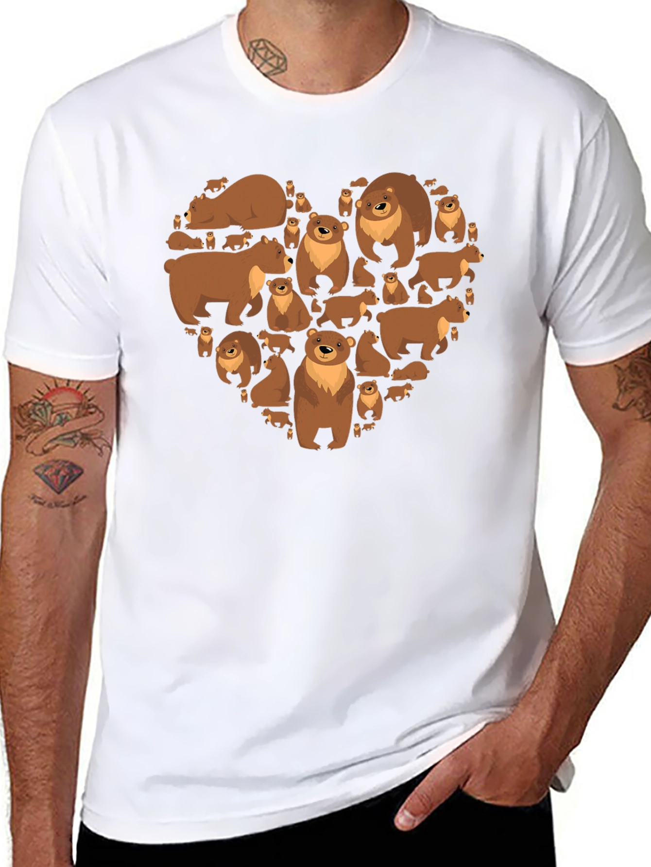 Bear Heart Graphic T-Shirt - Casual Black Tee