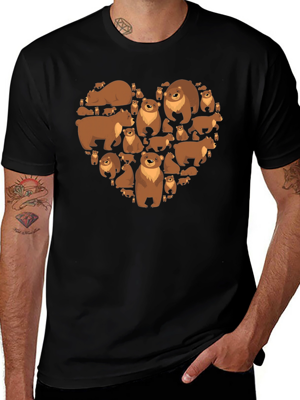 Bear Heart Graphic T-Shirt - Casual Black Tee