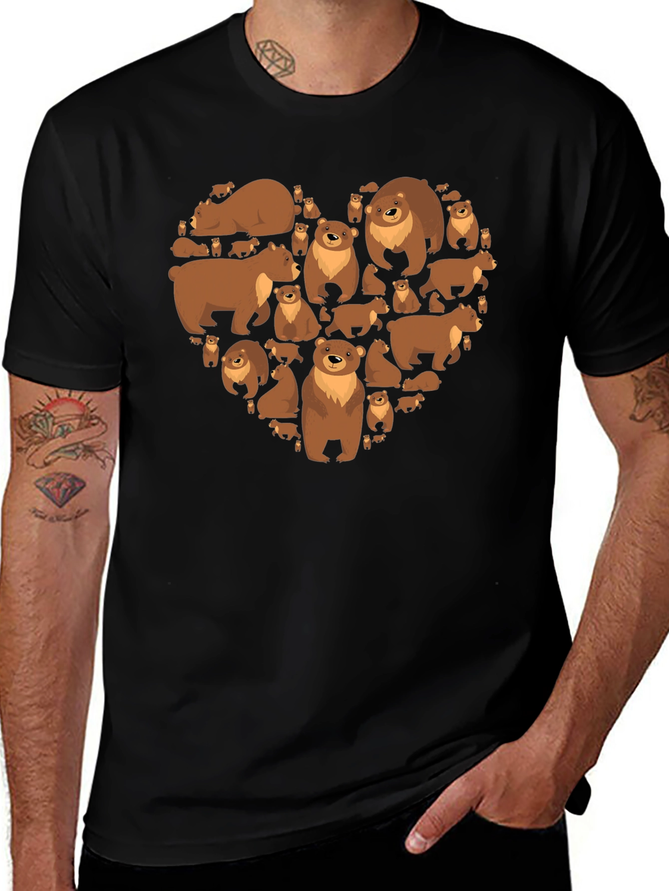 Bear Heart Graphic T-Shirt - Casual Black Tee