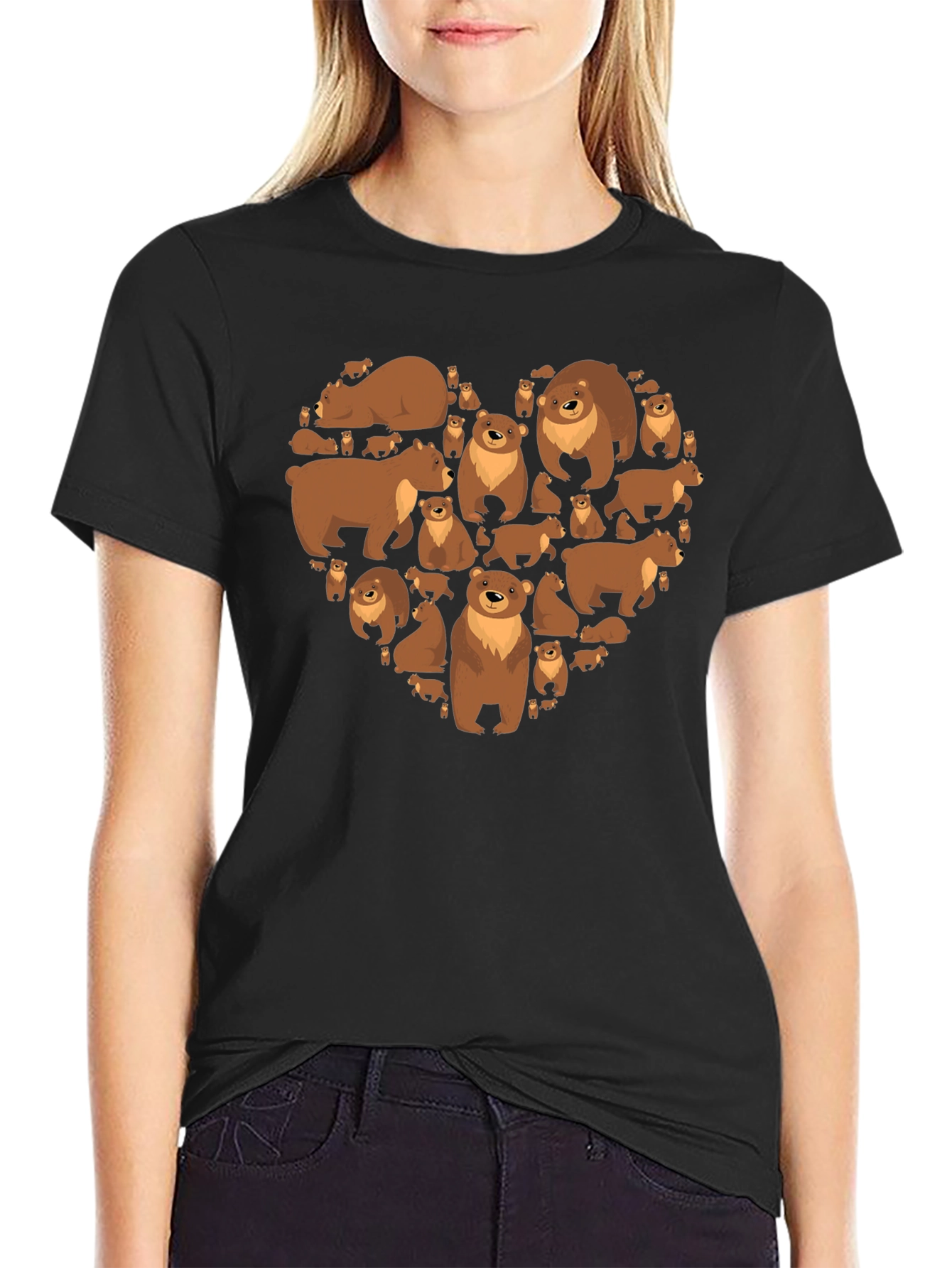 Bear Heart Graphic T-Shirt - Casual Black Tee