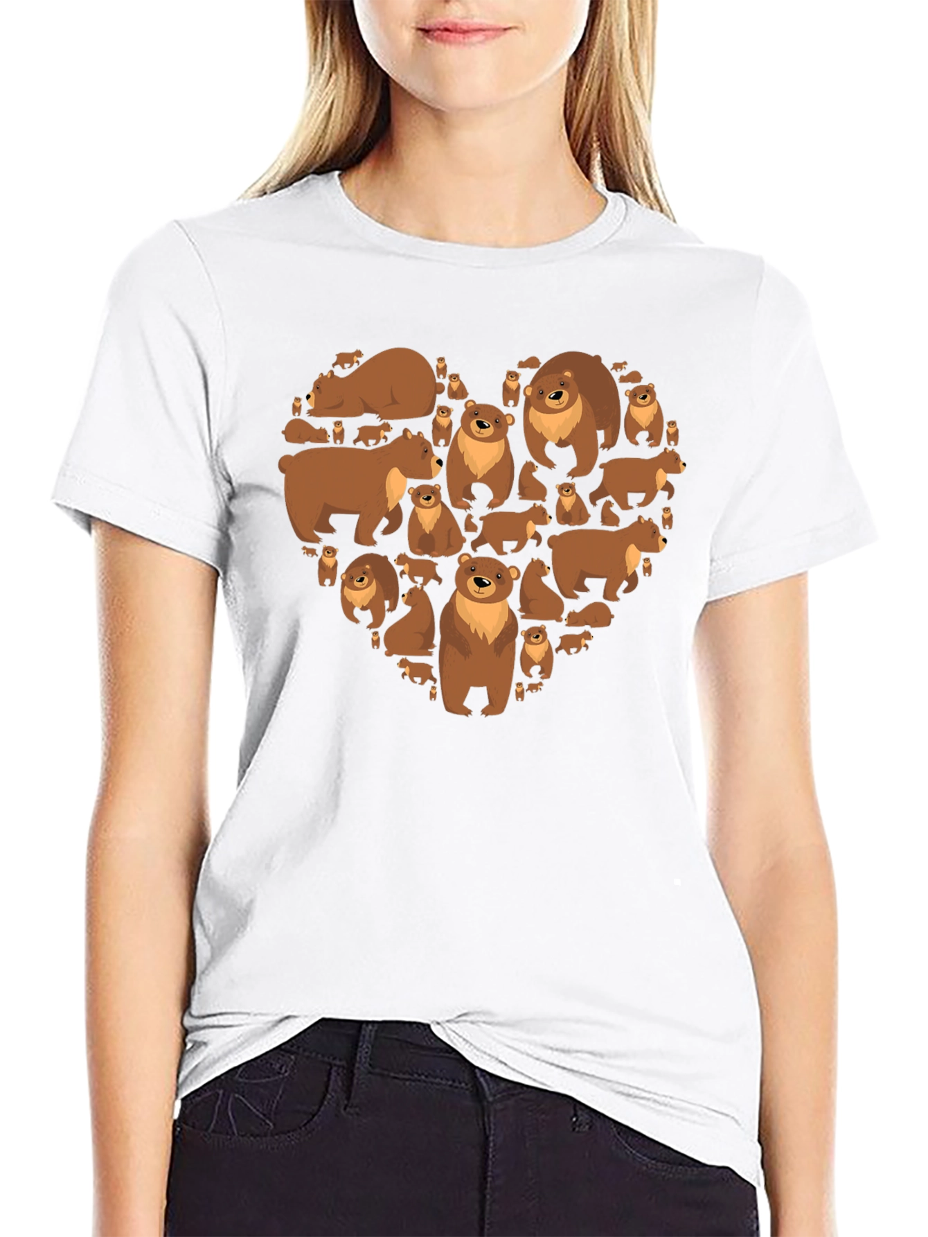 Bear Heart Graphic T-Shirt - Casual Black Tee